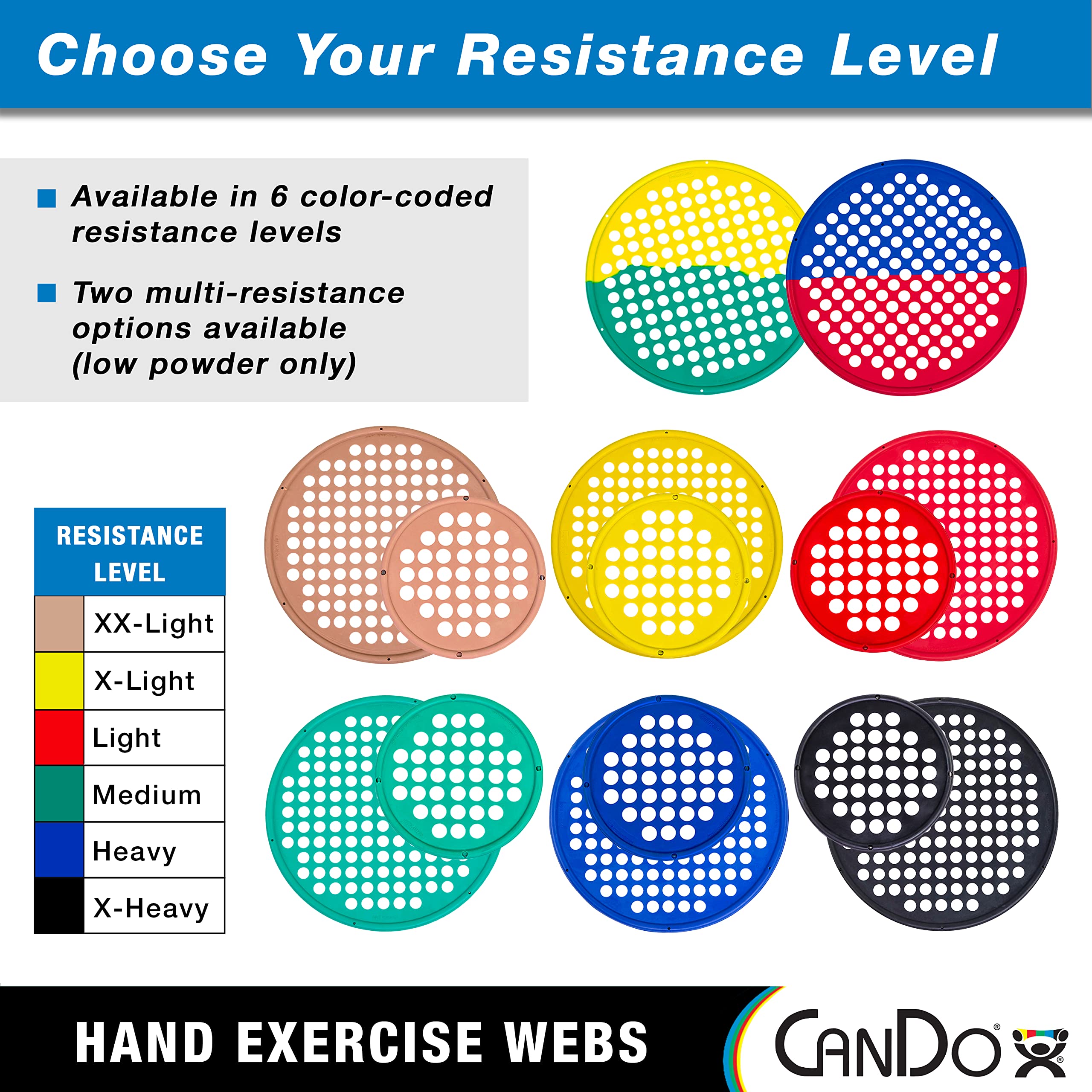 Cando Hand Exercise Webs For Physical Therapy, Grip Strengthening, And Hand, Finger, Wrist Resistance Workouts, Portable Size, L