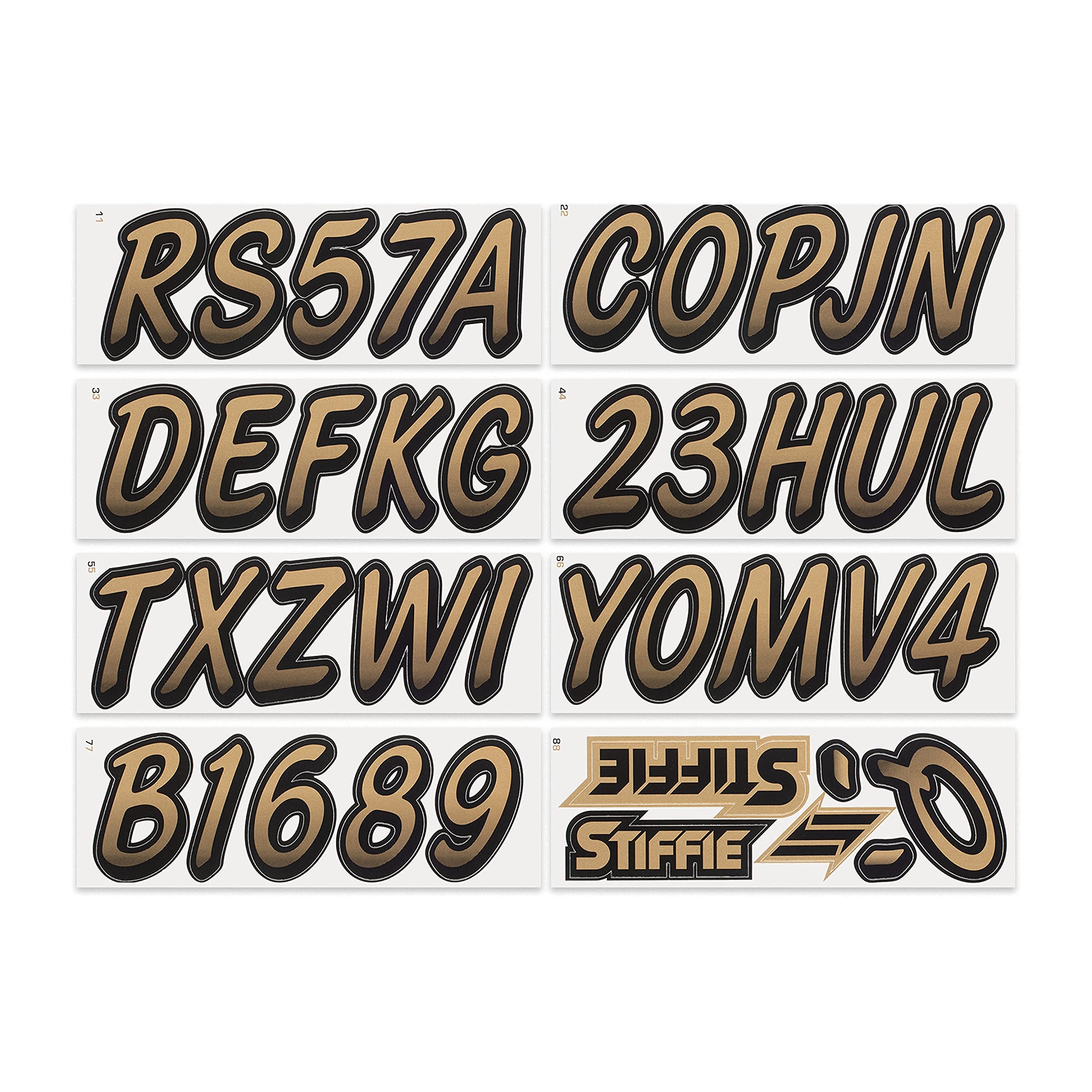 Stiffie Whipline Metallic Gold/Black 3 Alpha-Numeric Registration Identification Numbers Stickers Decals For Boats & Personal Watercraft