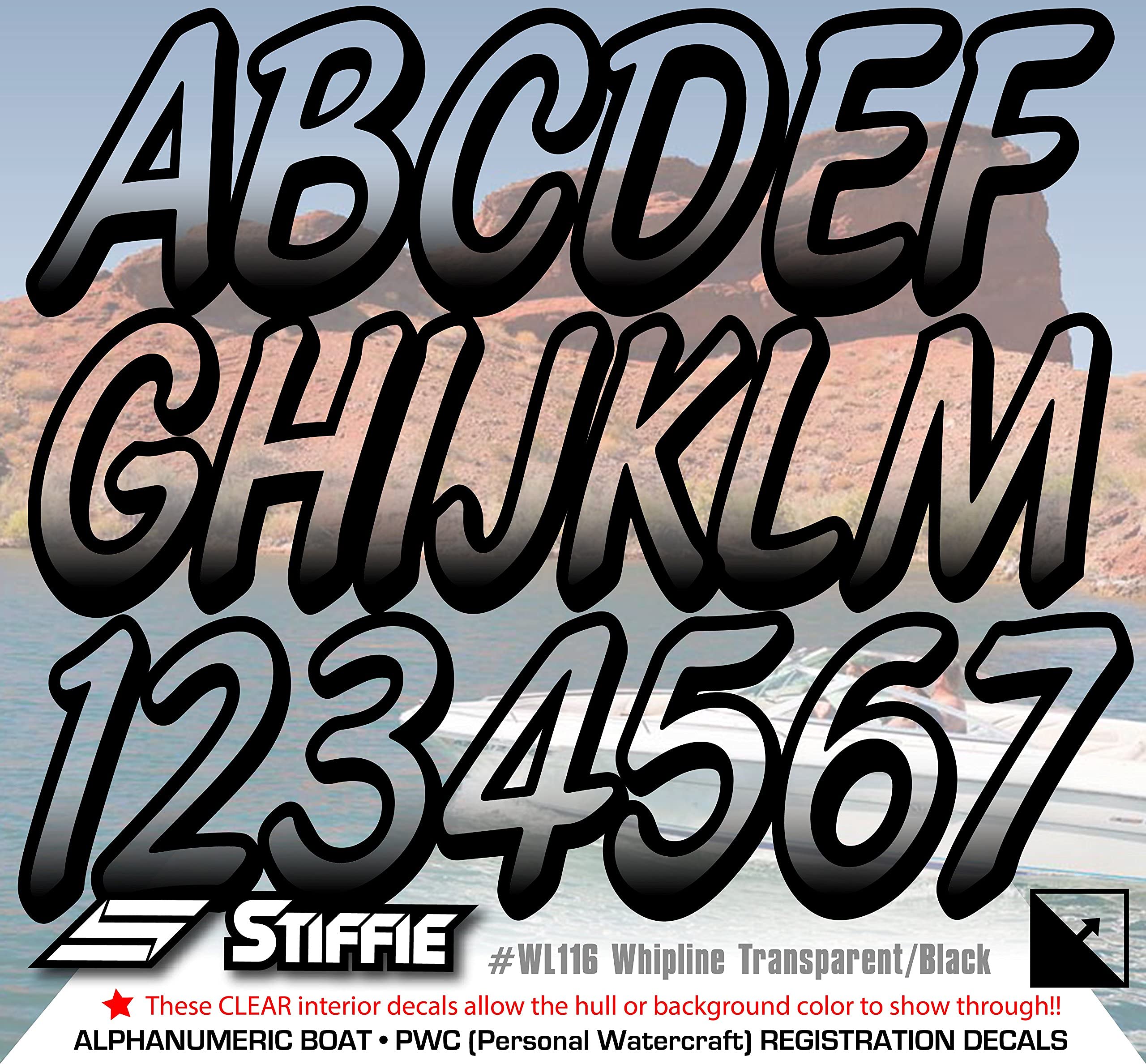 Stiffie WHIPLINE 3'' Alpha-Numeric Registration Identification Numbers Stickers Decals for Boats & Personal Watercraft (Transpar
