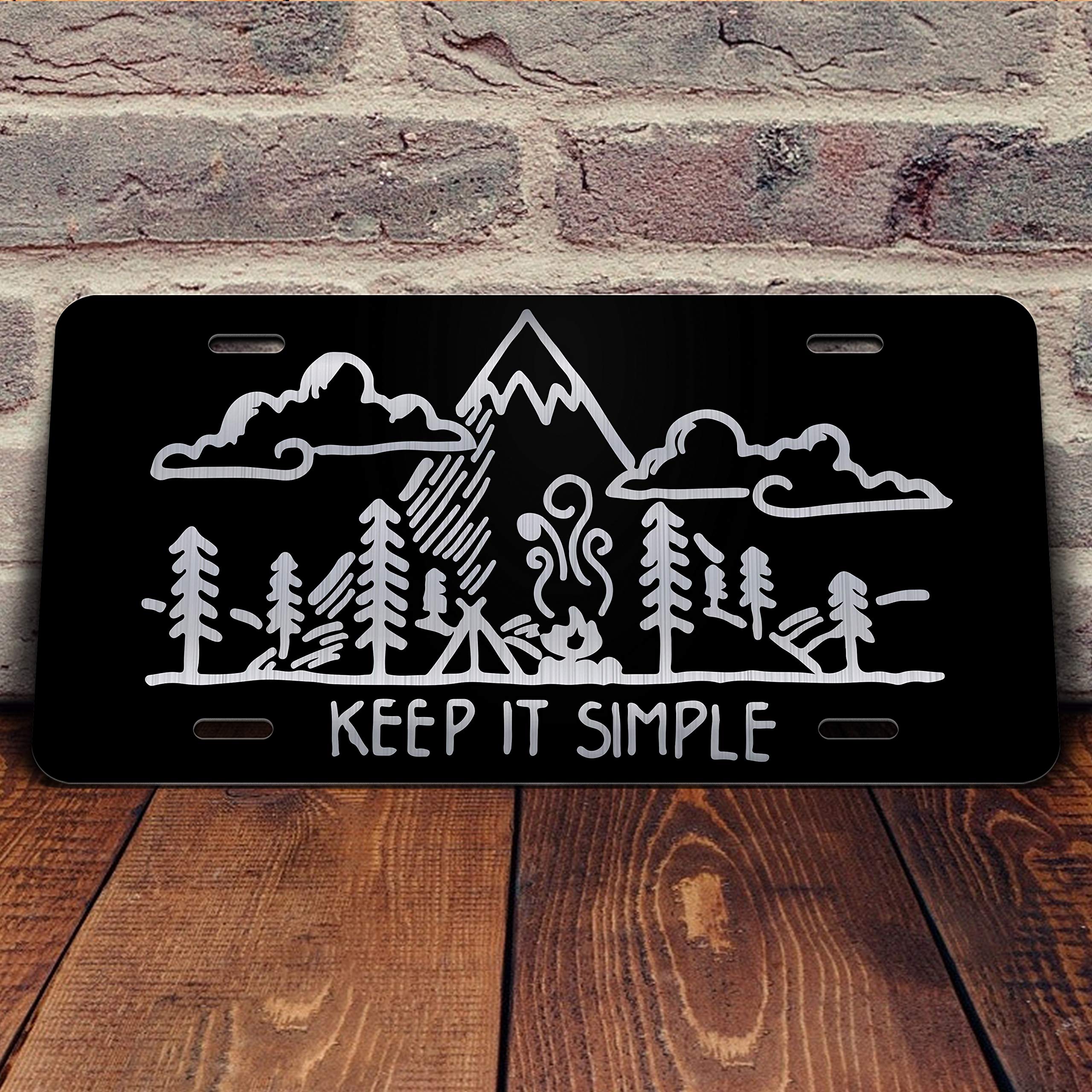 Outdoor Camping Hiking Mountains Explore Etched Front Vanity Plates (Keep It Simple)