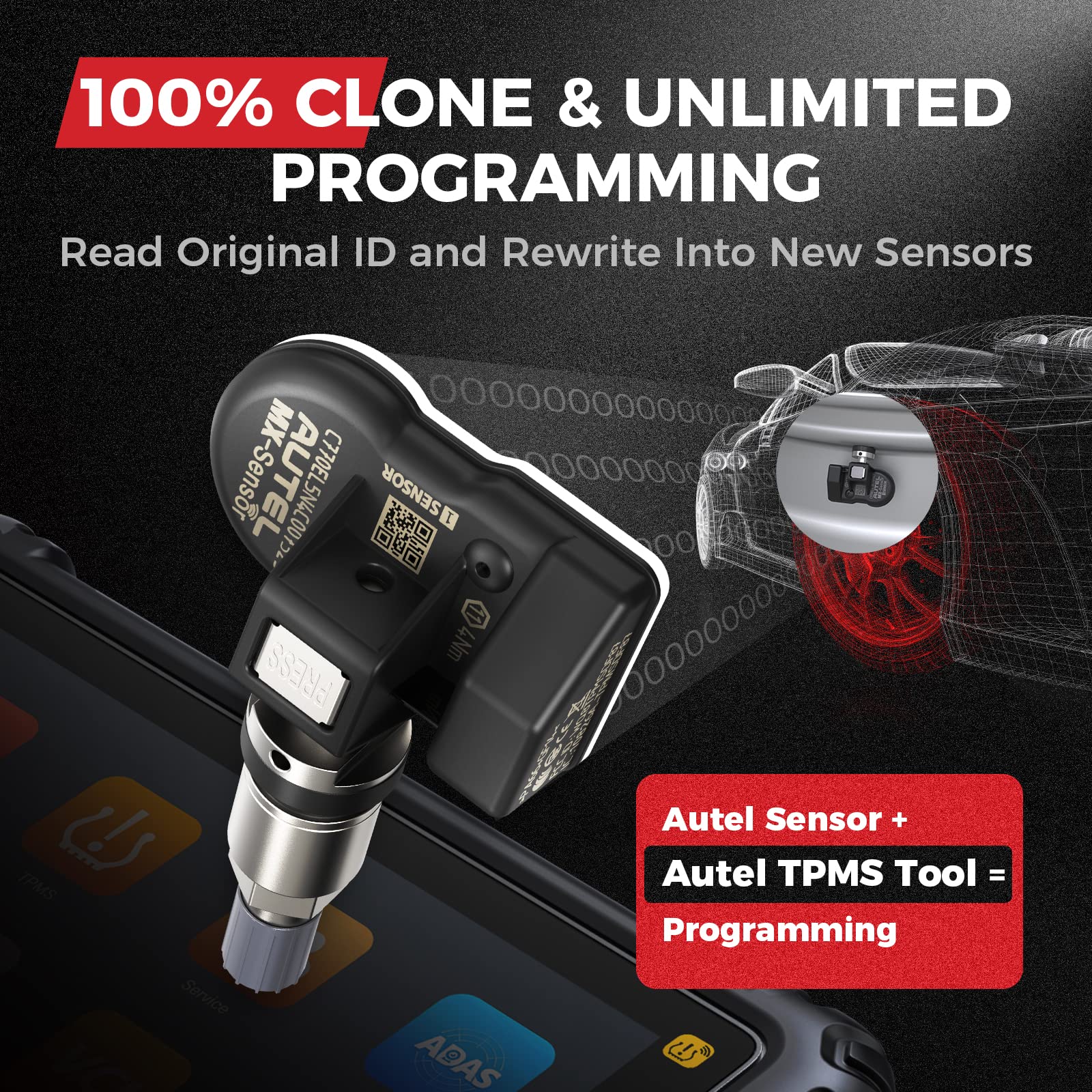 Autel TPMS Sensor 1-Sensor, MX-Sensor 315MHz + 433MHz Metal Valve, Programmable Universal Specially Built for OEM Sensors Replac