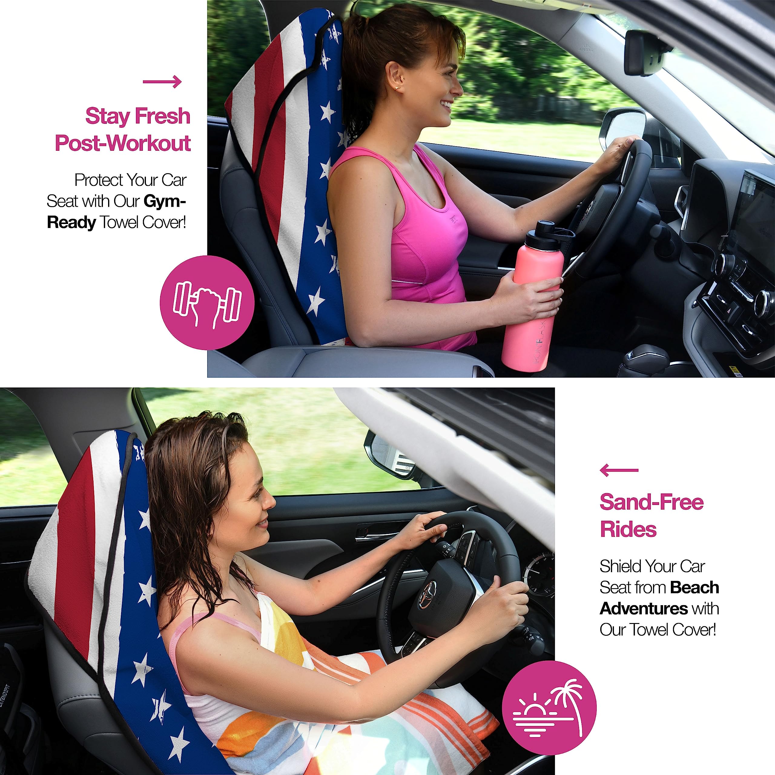 Waterproof Sweat Towel Car Seat Cover For Post Gym Workout, Running, Swimming, Beach And Hiking (Flag Design - 2 Pack)