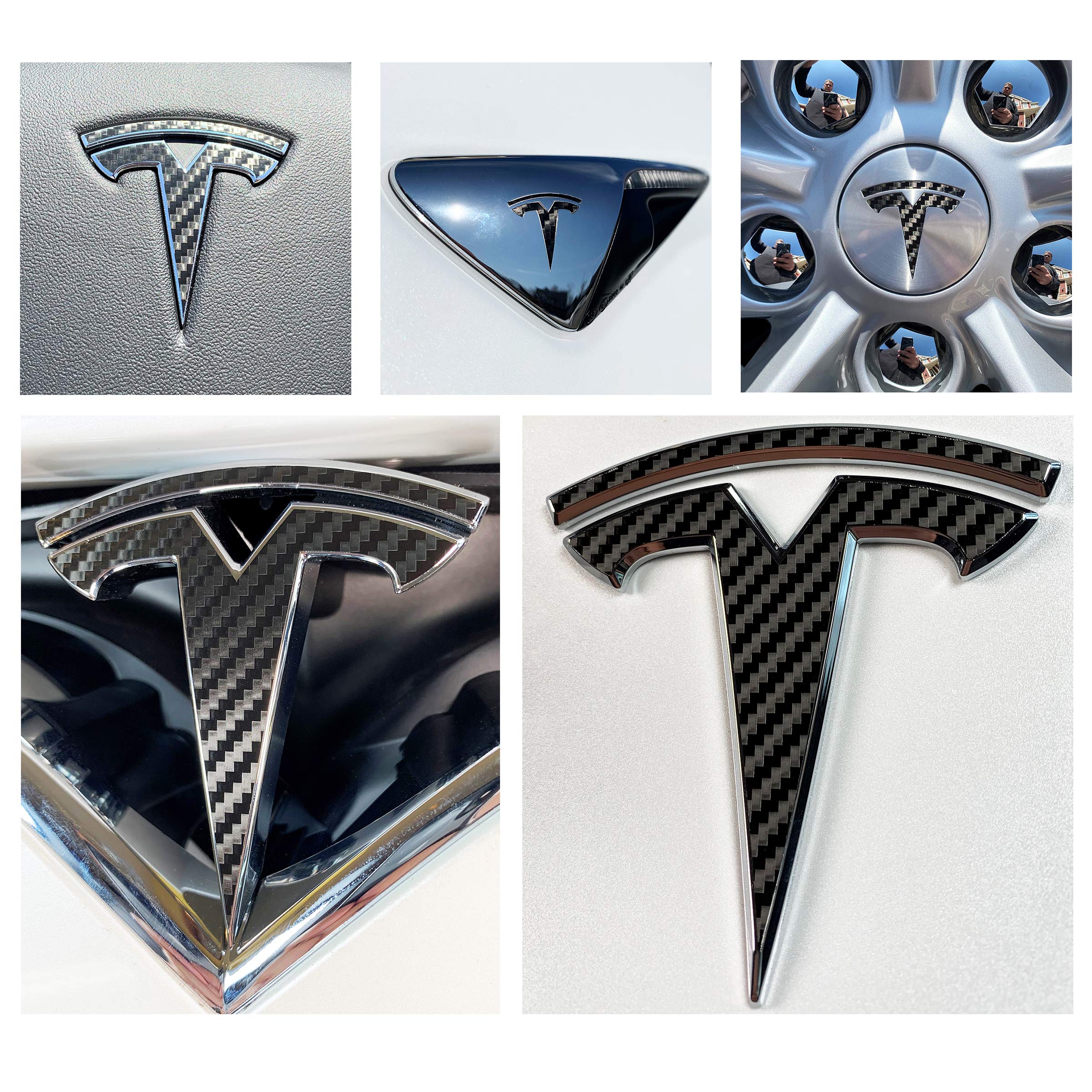 Logo Decal Wrap For Tesla Model X, 14-Pc Set (Carbon Fiber Black)
