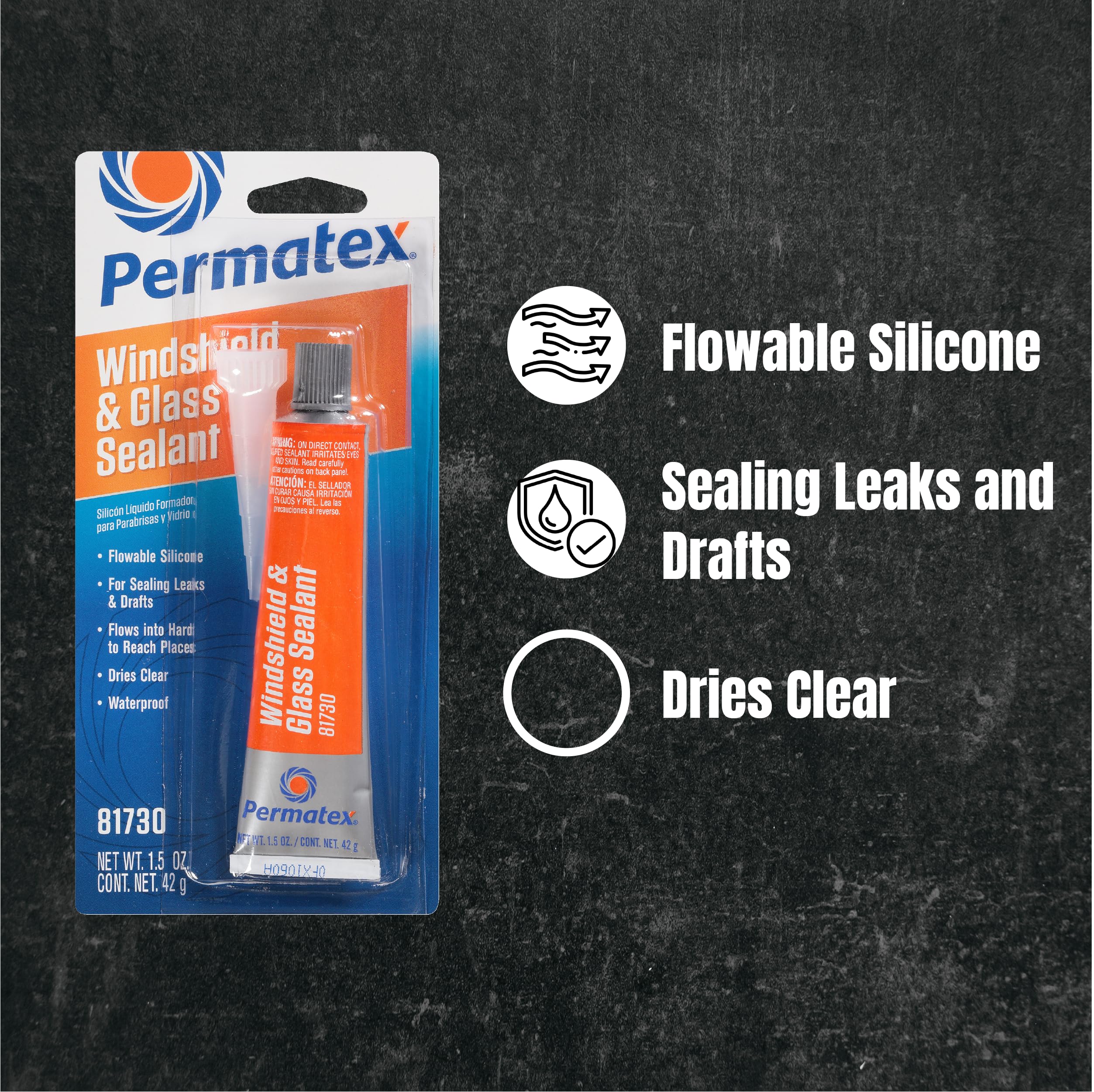 Permatex 81730-12Pk Flowable Silicone Windshield And Glass Sealer, 1.5 Oz. (Pack Of 12)