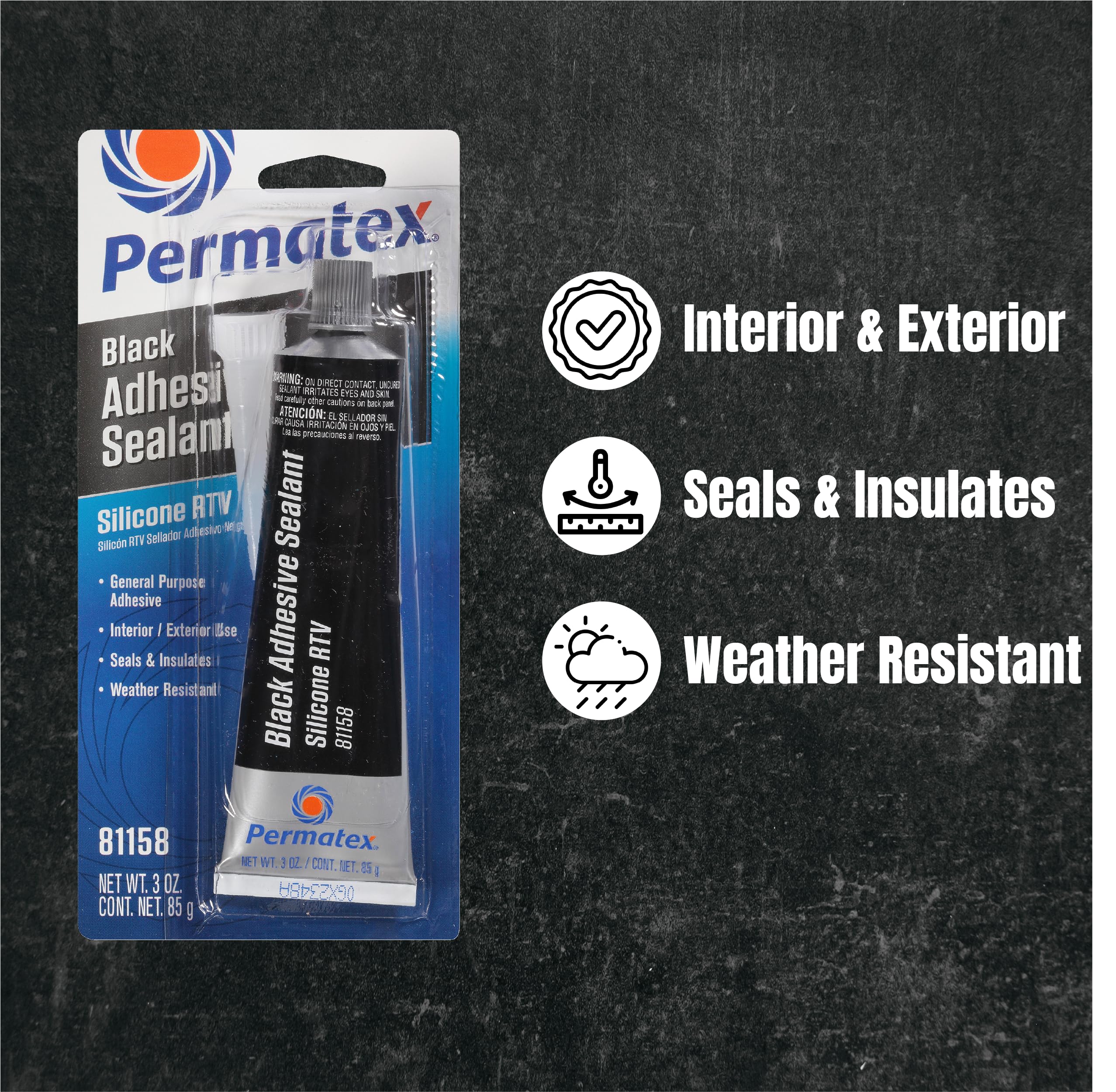 Permatex 81158 3 Oz Black Silicone Adhesive Sealant