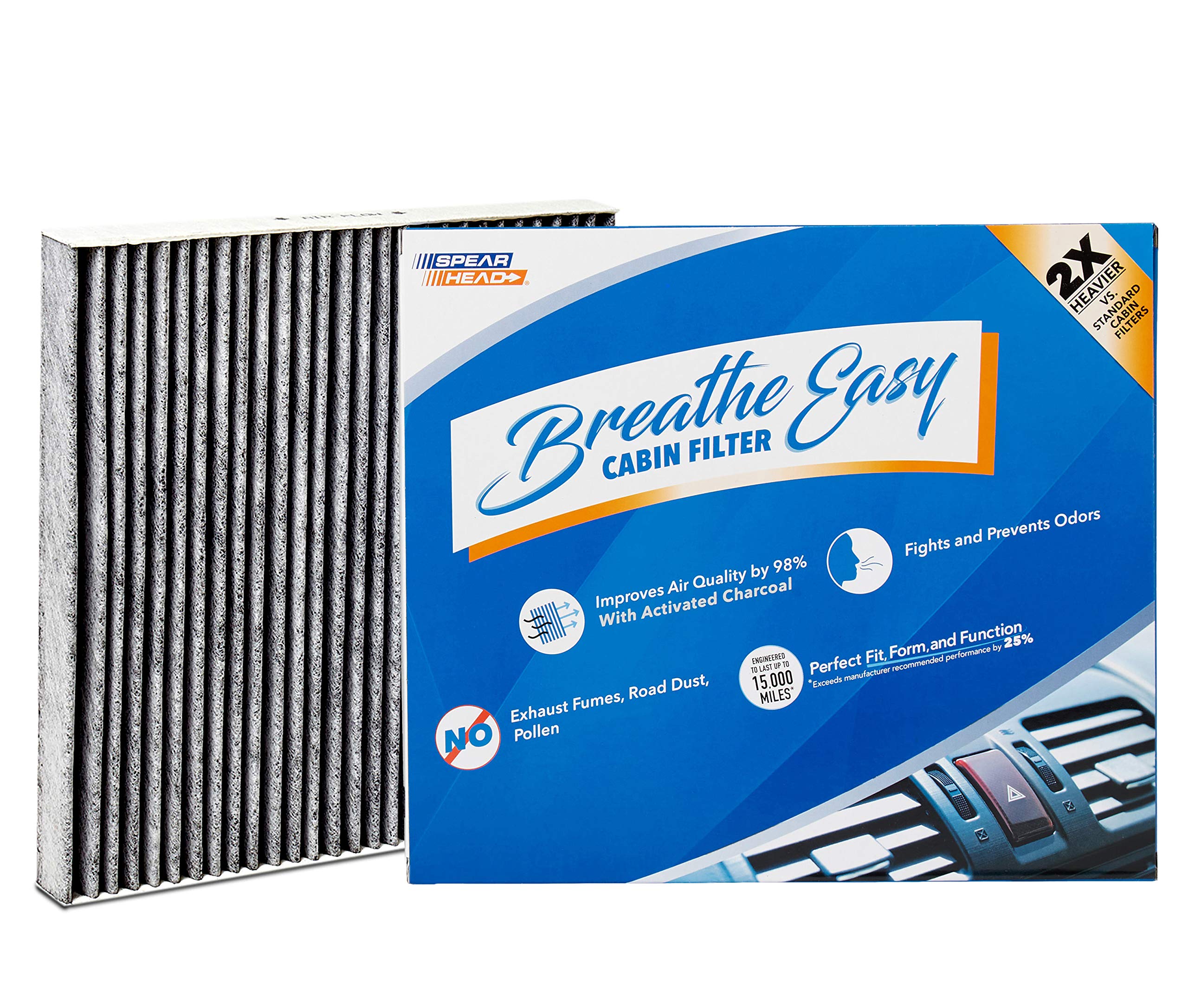 SPEARHEAD Breathe Easy AC & Heater Cabin Filter, Activated Carbon, 8.8" x 9.3" x 1.2", Model BE-134, Fits 200