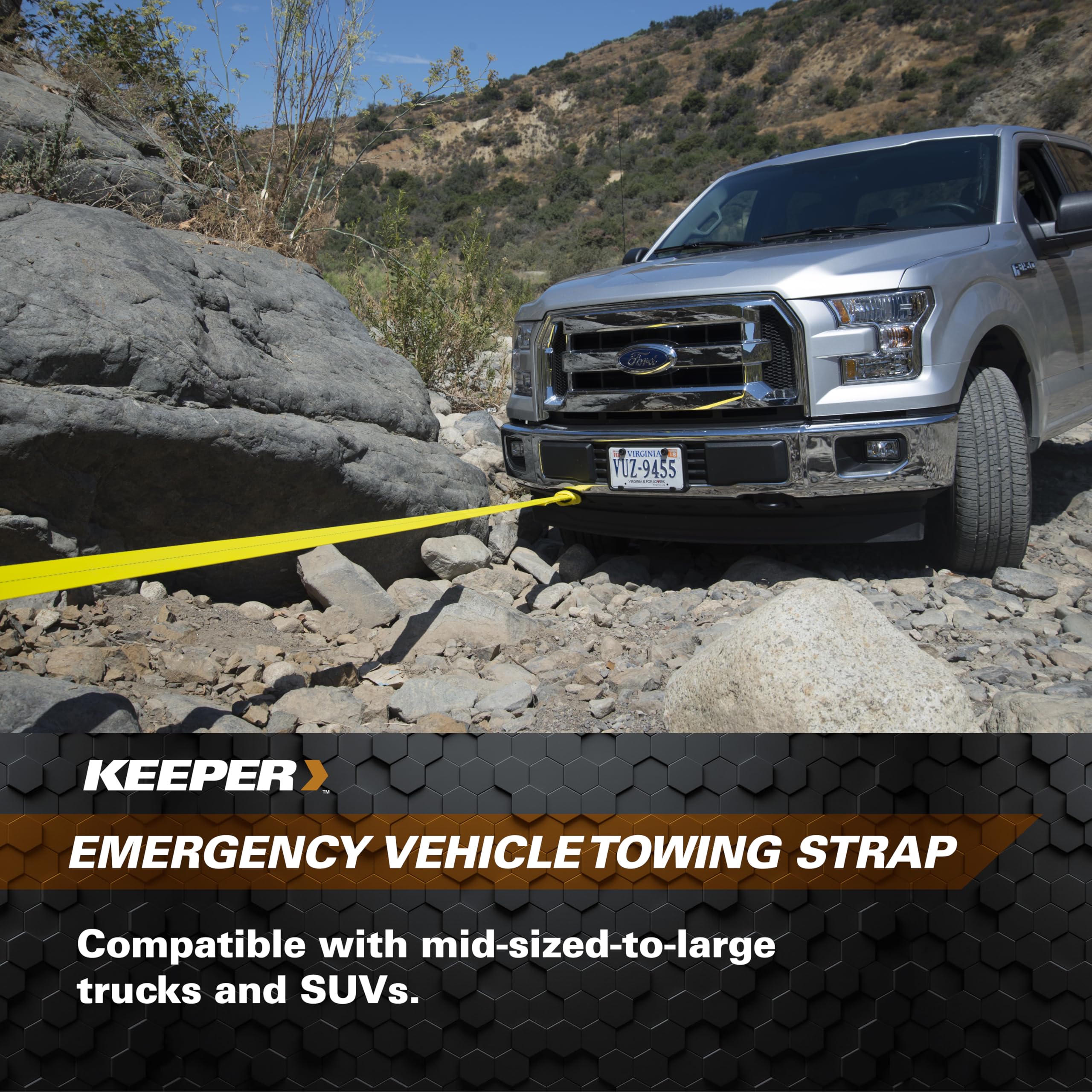 Keeper Tow Straps Heavy Duty With Loops - 3 X 20' Towing And Recovery Rope, 22,500 Lbs Break Strength - Designed For Trucks, Suvs, And Off-Road Recovery