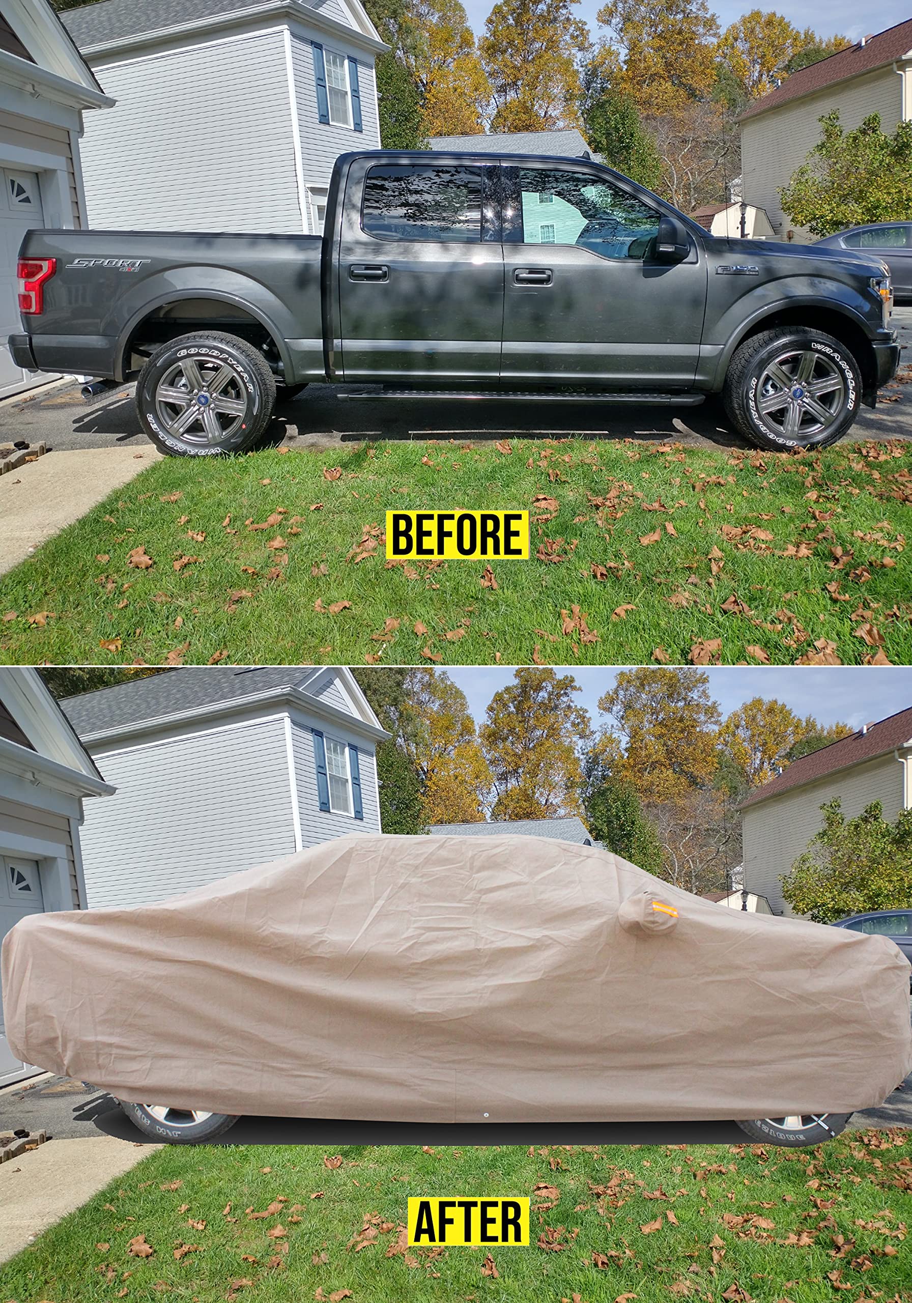Tecoom Thick Shell Truck Pickup Car Cover Waterproof Windproof With Straps Buckles Antenna Patch Fit For Ford F150 Ram 1500 Chev