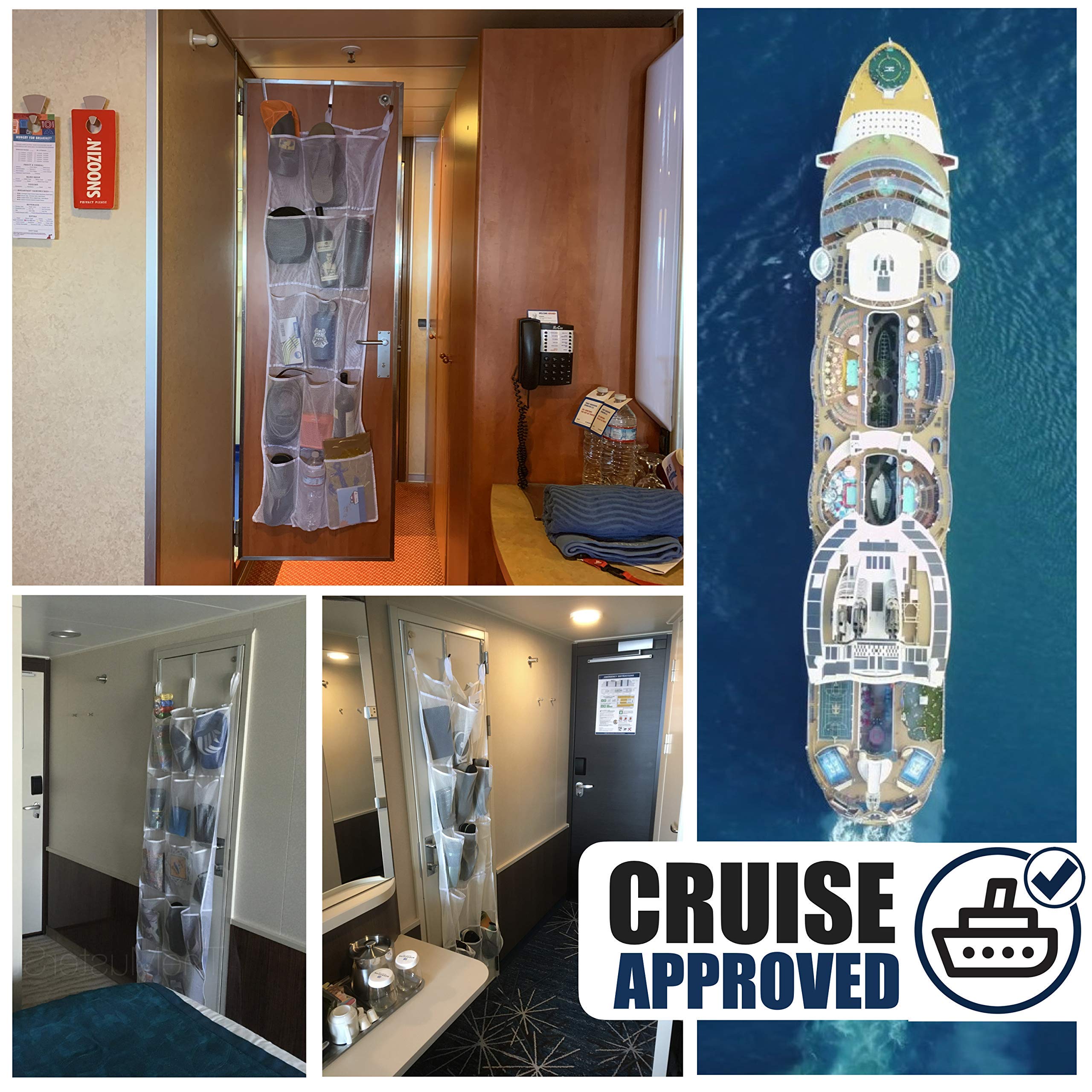 Cruise On Large Mesh Over The Door Organizer - Cruise Ship Essentials 2024 & 2025 Hanging Shoe Organizer 15 Pockets (24'X60') Behind The Door Storage - Bathroom Door Organizer