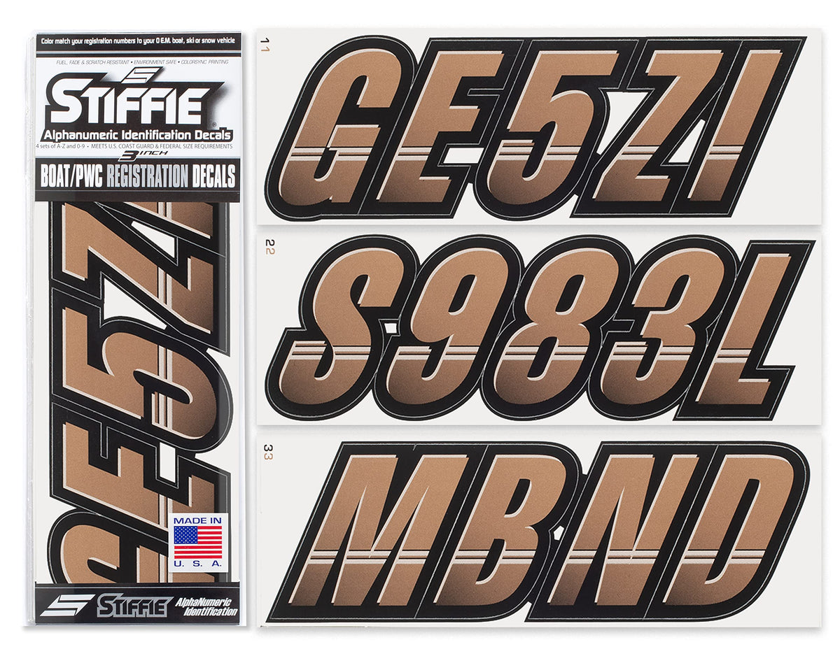 Stiffie Techtron Copper/Black 3 '' Boat & Pwc Registration Decals  Numbers Letters Stickers