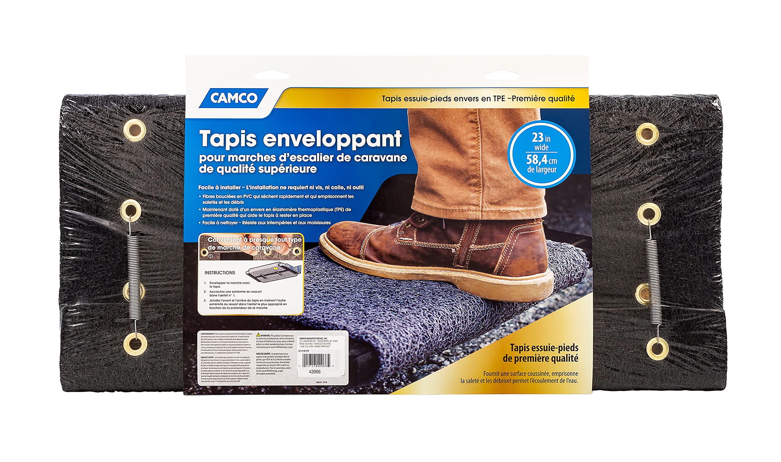 Camco Premium Wrap Around Rv Step Rug | Fits 23-Inch Wide Steps | Adjustable Depth Of 8-Inches To 11-Inches | Compatible With Ma