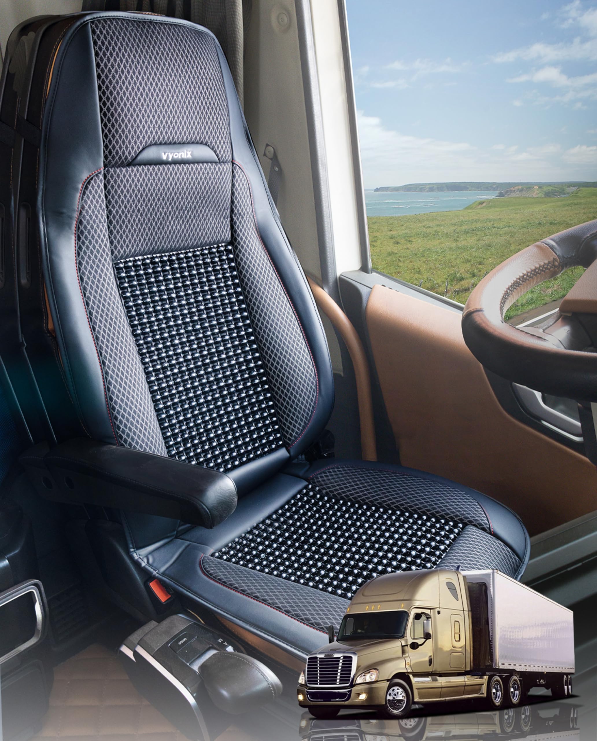 Vyonix Semi Truck Beaded Seat Covers, Cooling Car Seat Cushion for Back Support, Anti-Sweat Seat Covers for Trucks, Universal Fi