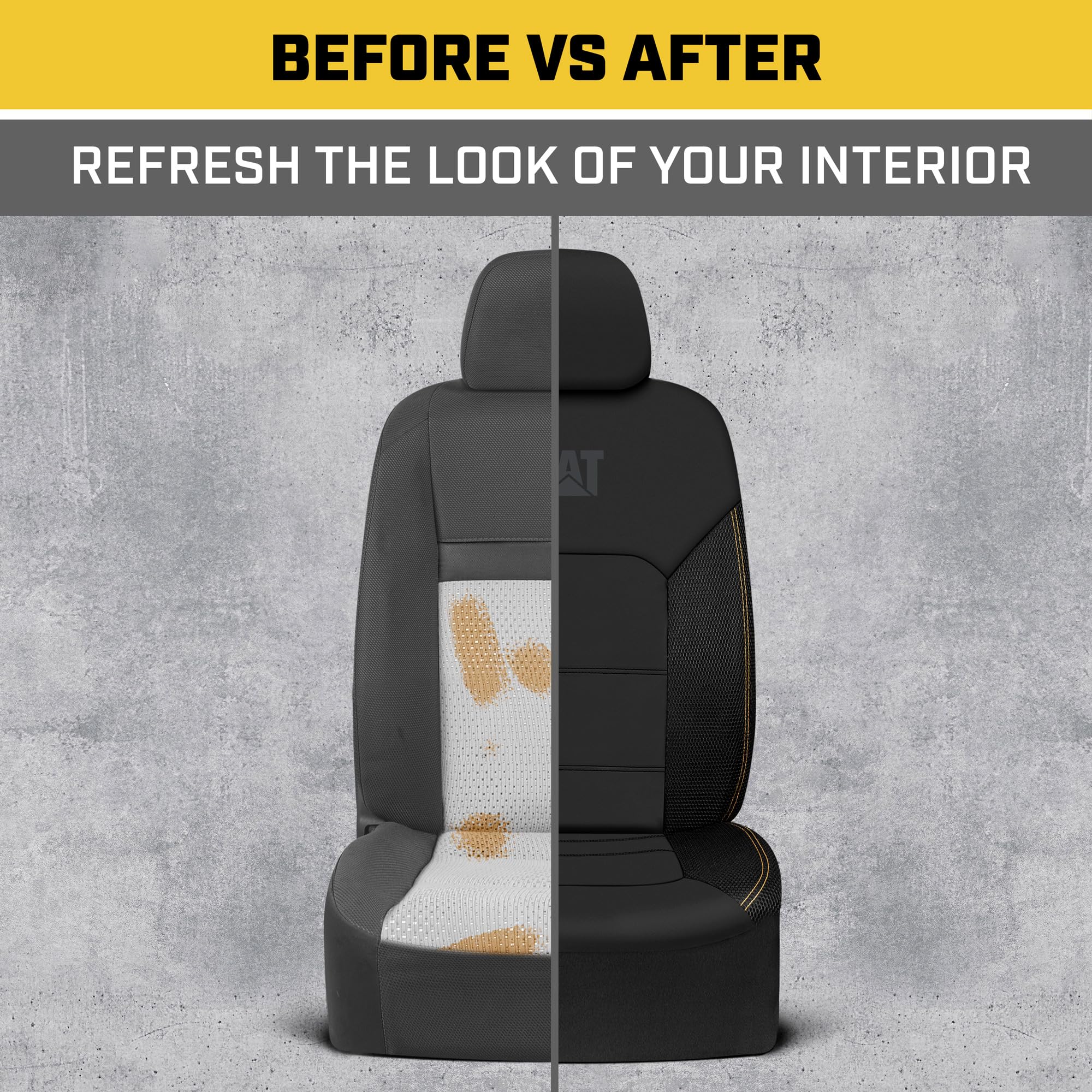 Cat FlexHybrid Car Seat Covers, Black Premium Faux Leather + Mesh Seat Covers for Cars Trucks SUV, Universal Fit Car Seat Covers Front Seats Only, Automotive Interior Covers, Ideal Truck Seat Covers