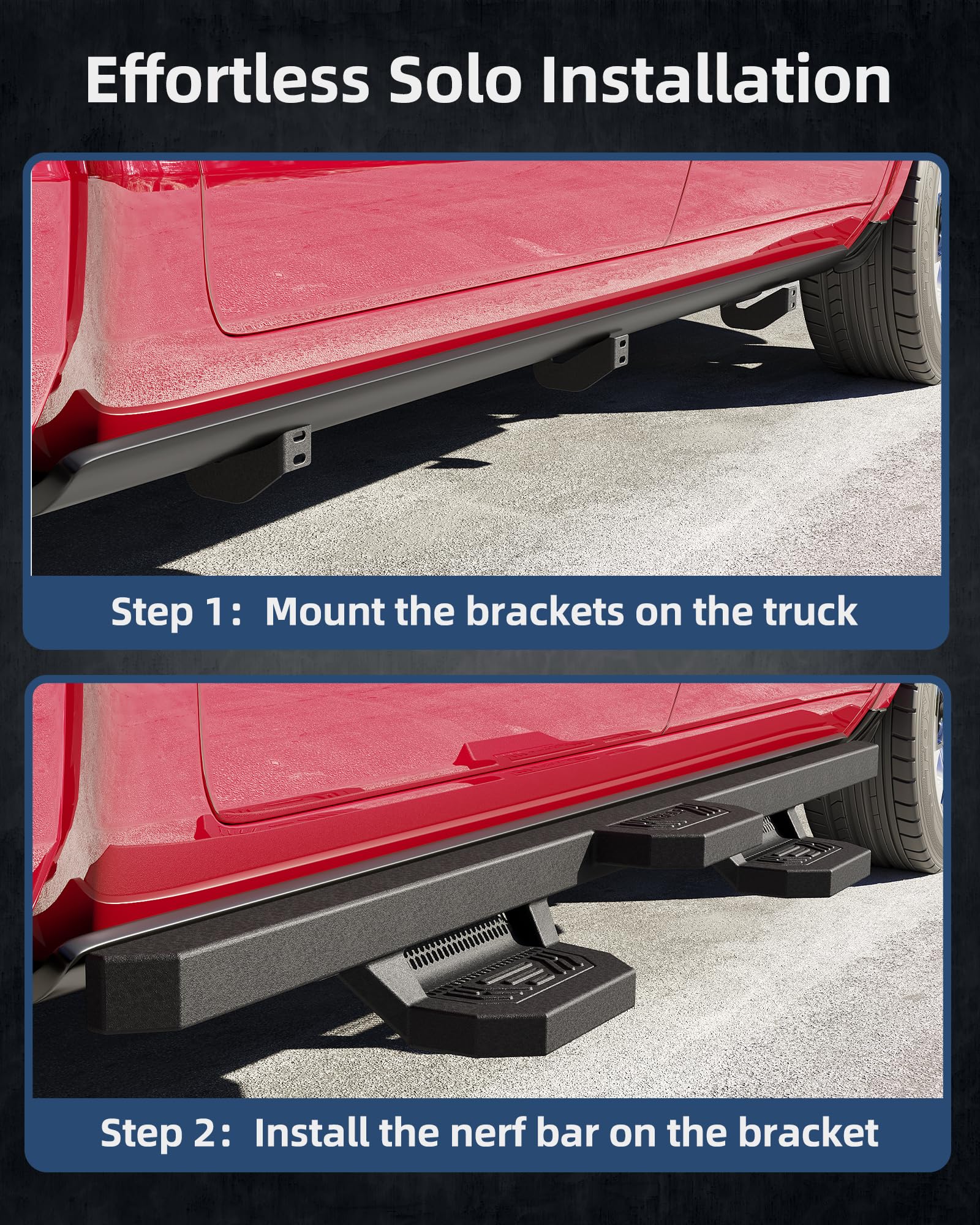 KYBOLT Running Boards Compatible with 2019-2024 Dodge Ram 1500 Crew Cab(Excl.2019-2023 Classic),Steel Rock Sliders for 2019 2020