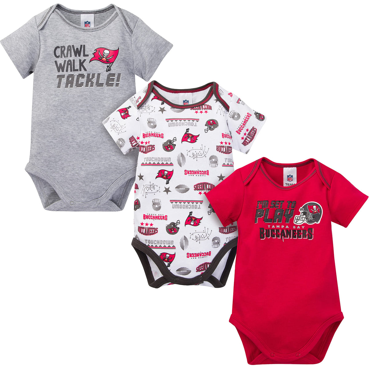 Nfl Tampa Bay Buccaneers 3 Pack Short Sleeve Bodysuit, Red Tampa Bay Buccaneers New, 18 Months