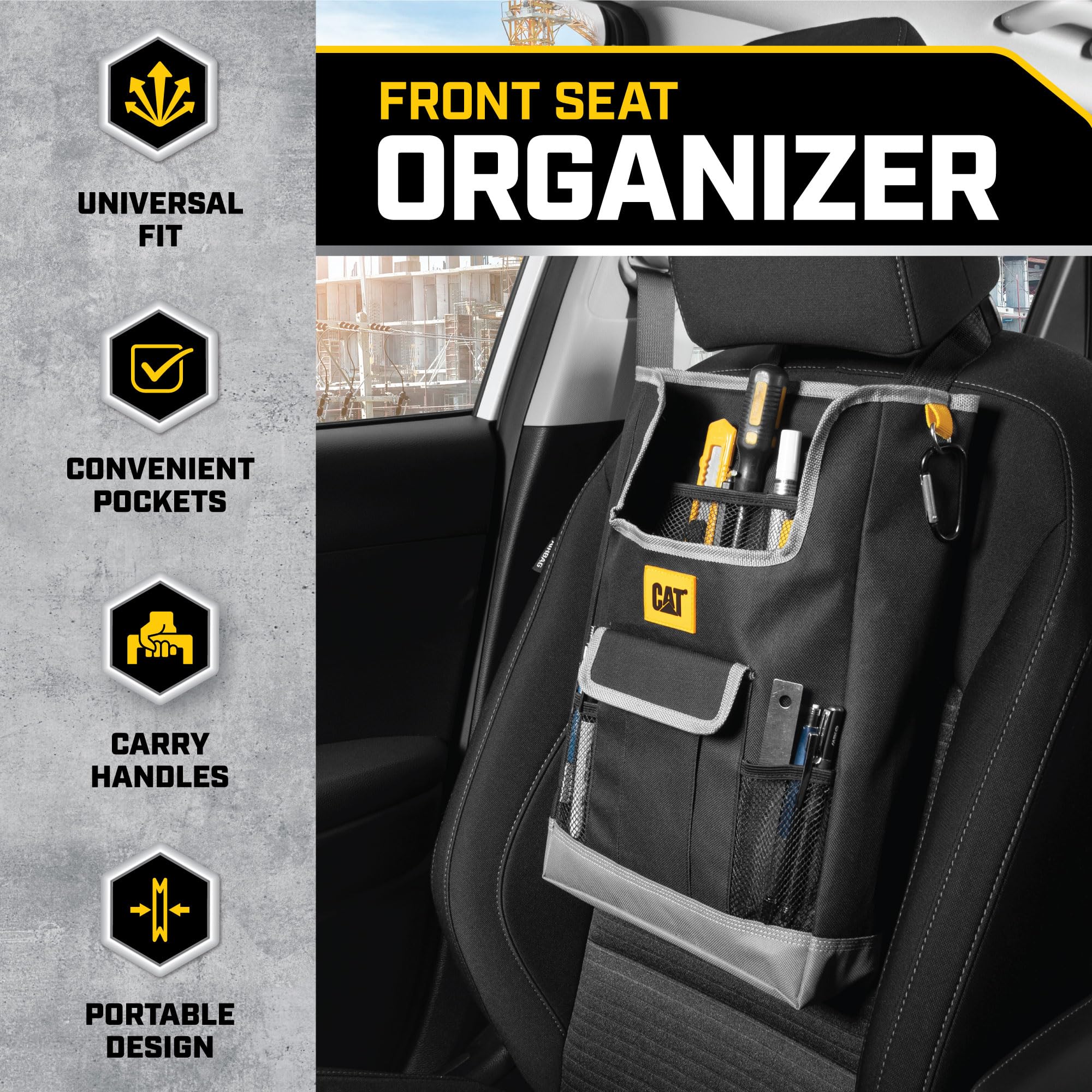 Cat Car Seat Organizer for Cars Trucks SUVs, Removable Portable On-The-Go, Securely Attaches to Front or Rear Seats, Adjustable