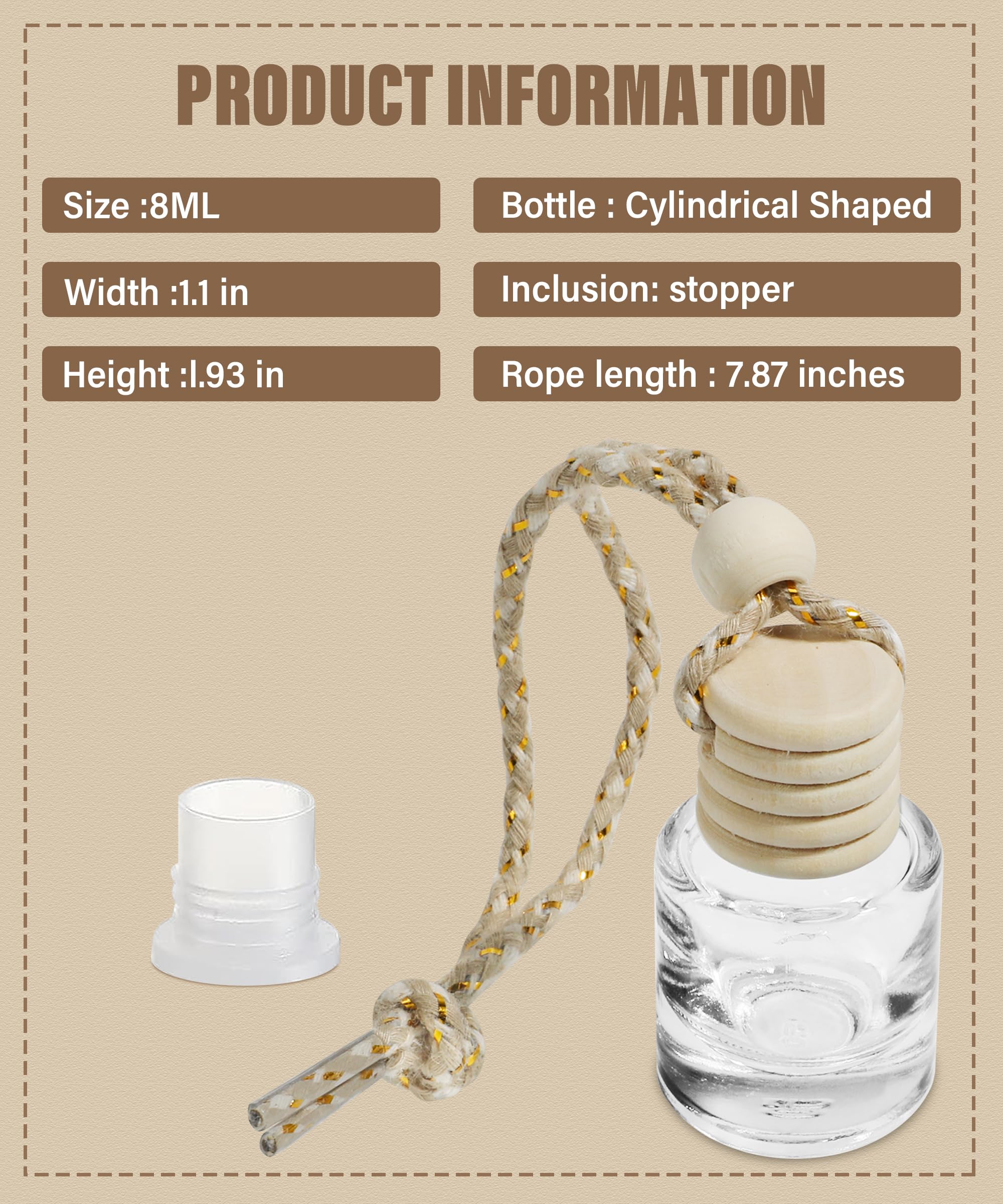 Esewalas 5Pcs Hanging Car Air Freshener, Empty Glass Perfume Bottlespendant Bottle, Air Freshener Pendant