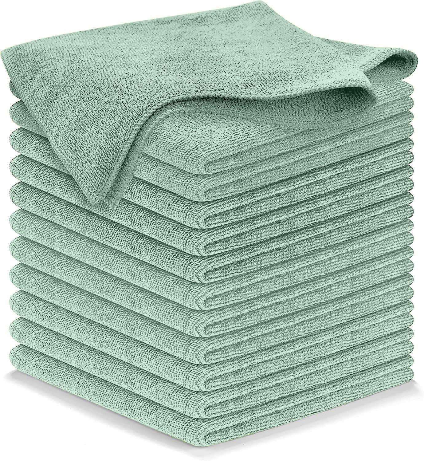 USANOOKS Microfiber Cleaning Cloth - Sea Green - 12Pcs (12.5x12.5 inch) High Performance - 1200 Washes, Ultra Absorbent Car Towe