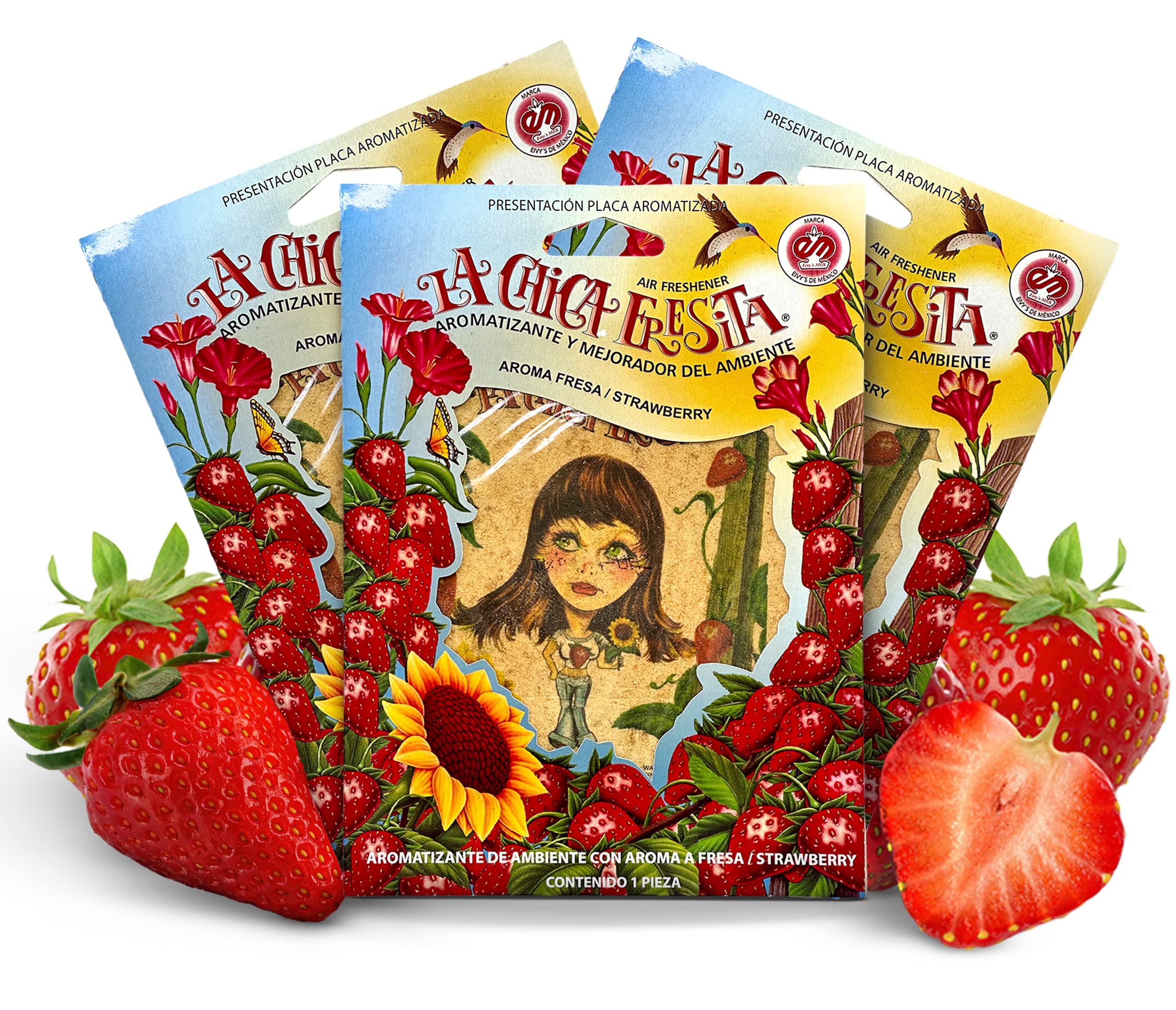 3Pcs La Chica Fresita Car Air Freshener - 4 Weeks Long-Lasting Strawberry Scent - The Must-Have Rear View Mirror Hanging Accesor
