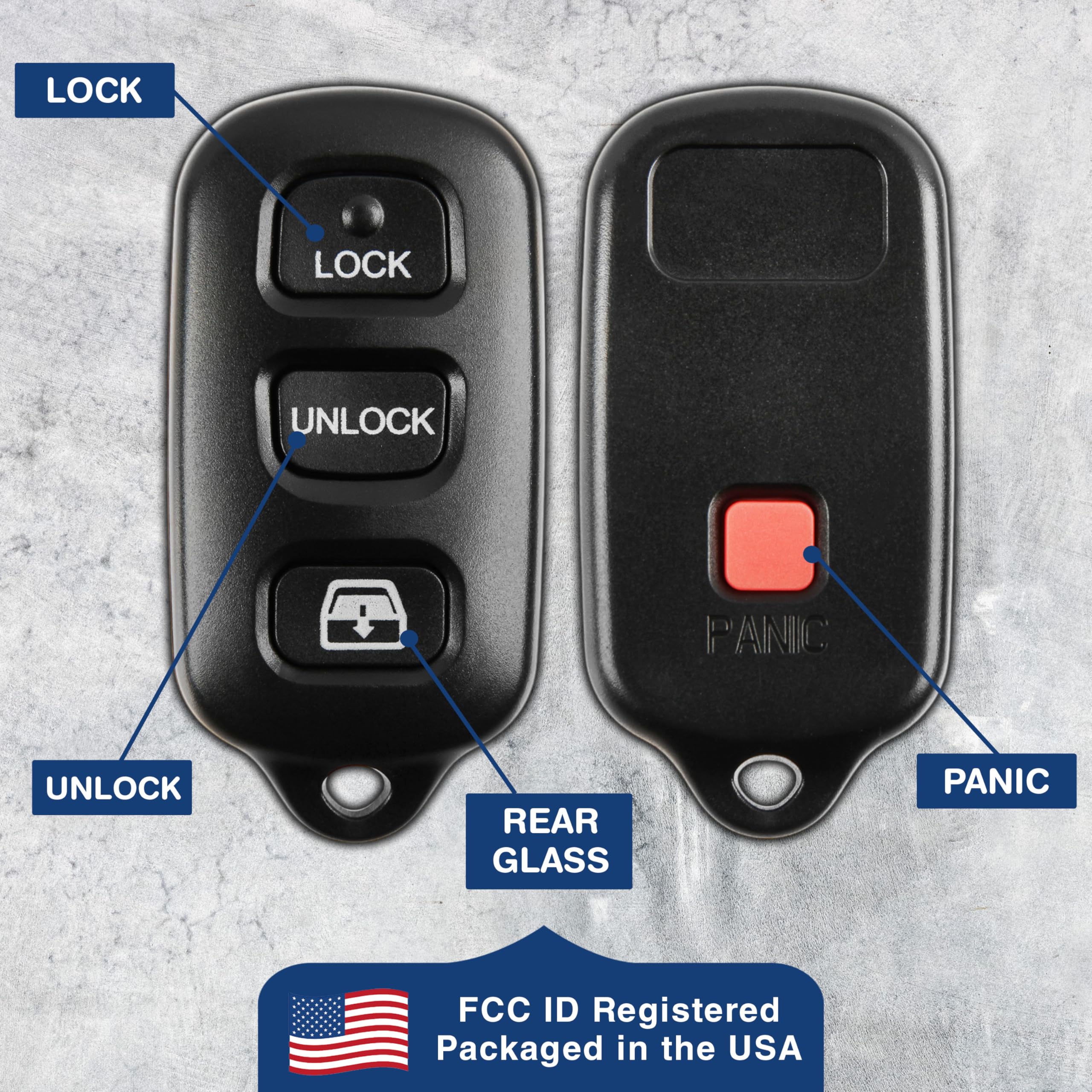 2X KeylessOption Key Fob Replacement for 1999 2000 2001 2002 2003 2004 2005 2006 2007 2008 2009 Toyota Sequoia 4Runner Keyless Entry Remote Remote Control, 3-Button Panic HYQ12BBX, Self Programming