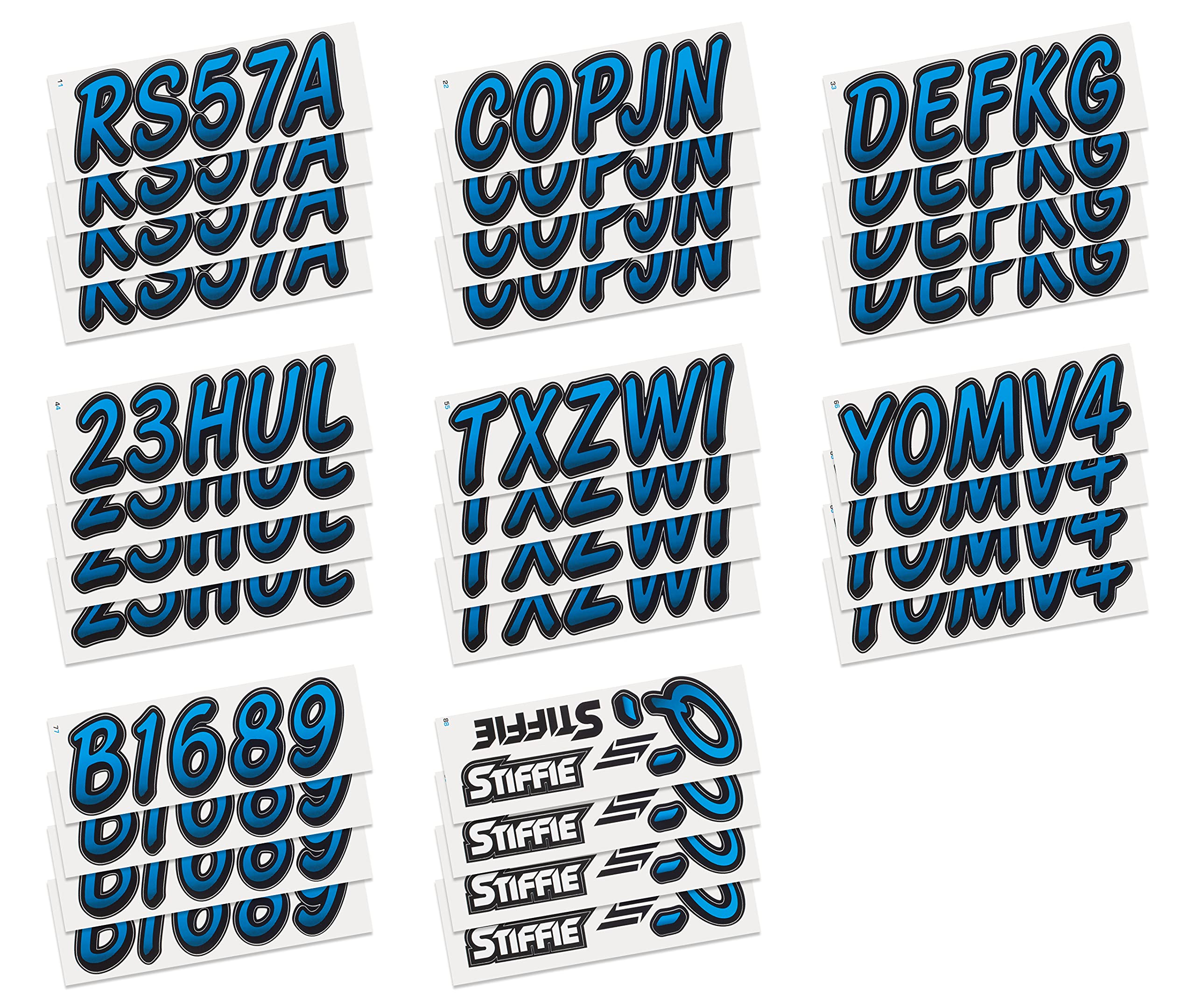 STIFFIE Whipline Blueberry/Black 3'' Super Sticky Boat & PWC Registration Decals  Numbers Letters Stickers
