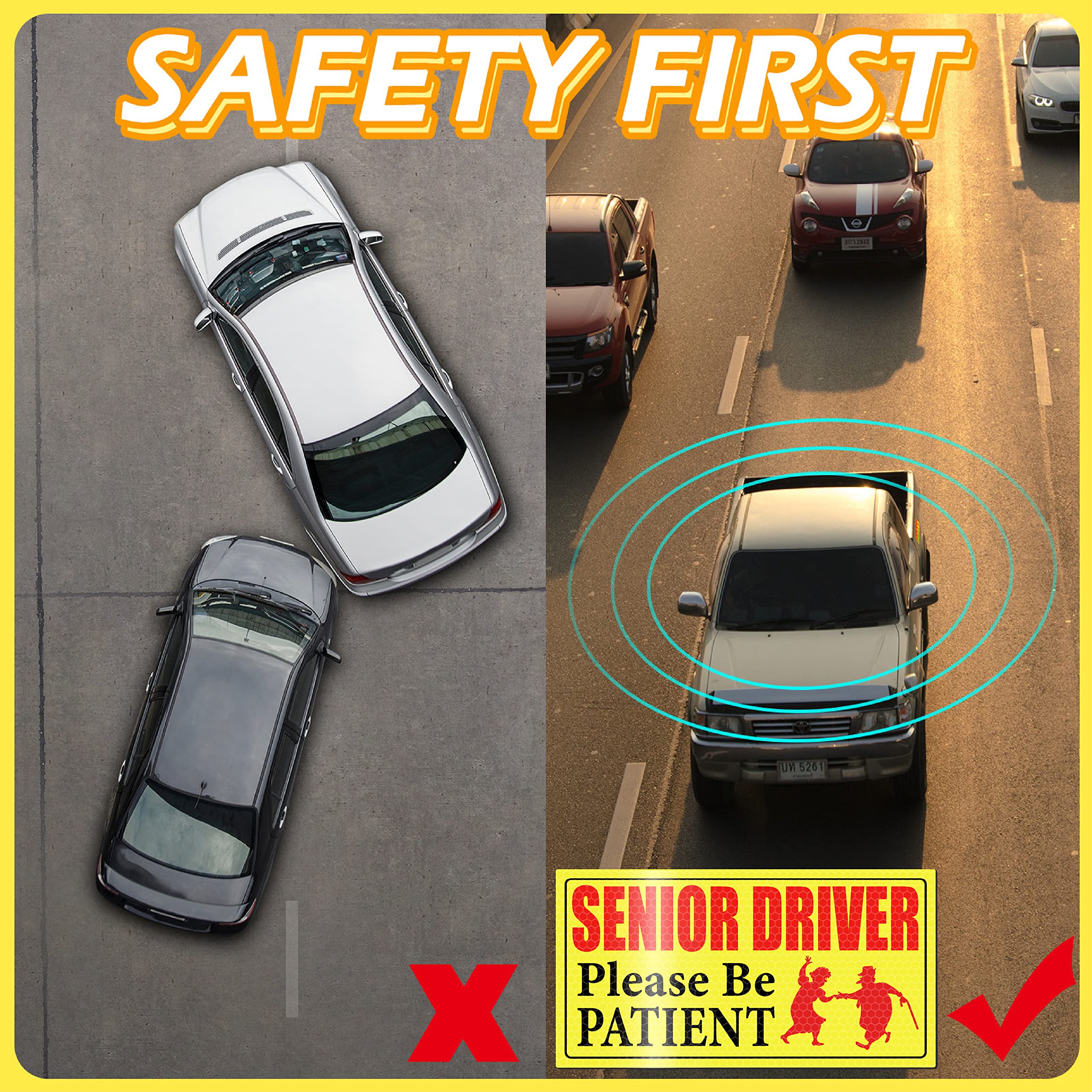 4 Pieces Reflective Elderly Driver Magnet For Car Driver Car Magnets Old People Gag Gifts Please Be Patient Yellow Elderly Car M