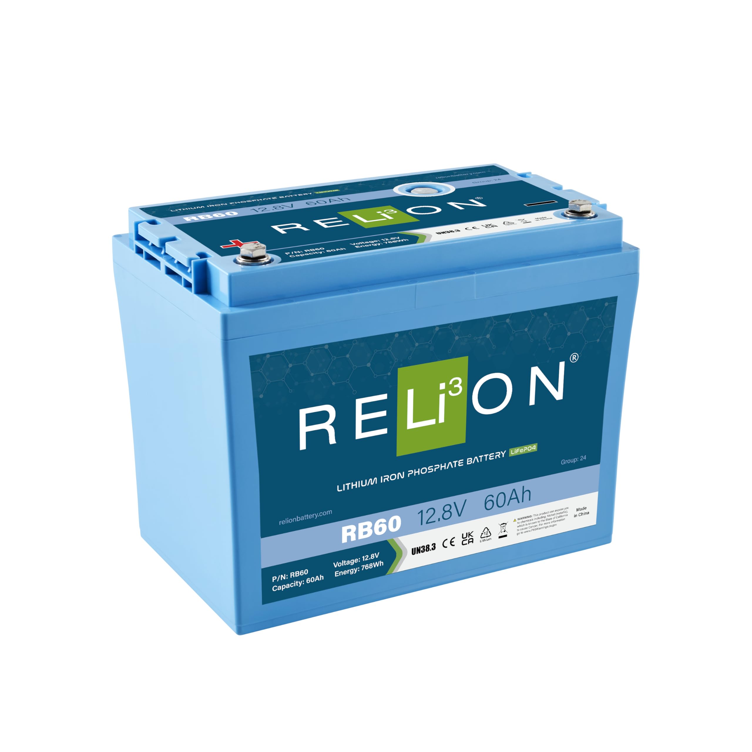 Relion Rb60 | 12V 60Ah | Lifepo4 Lithium-Ion Battery | Group 27 | 3500~5000 Cycles | Waterproof (Ip67 Rating) | 10 Year Warranty | Perfect For Boat, Kayak, Trolling Motor, Rv, Solar, Off Grid Etc.