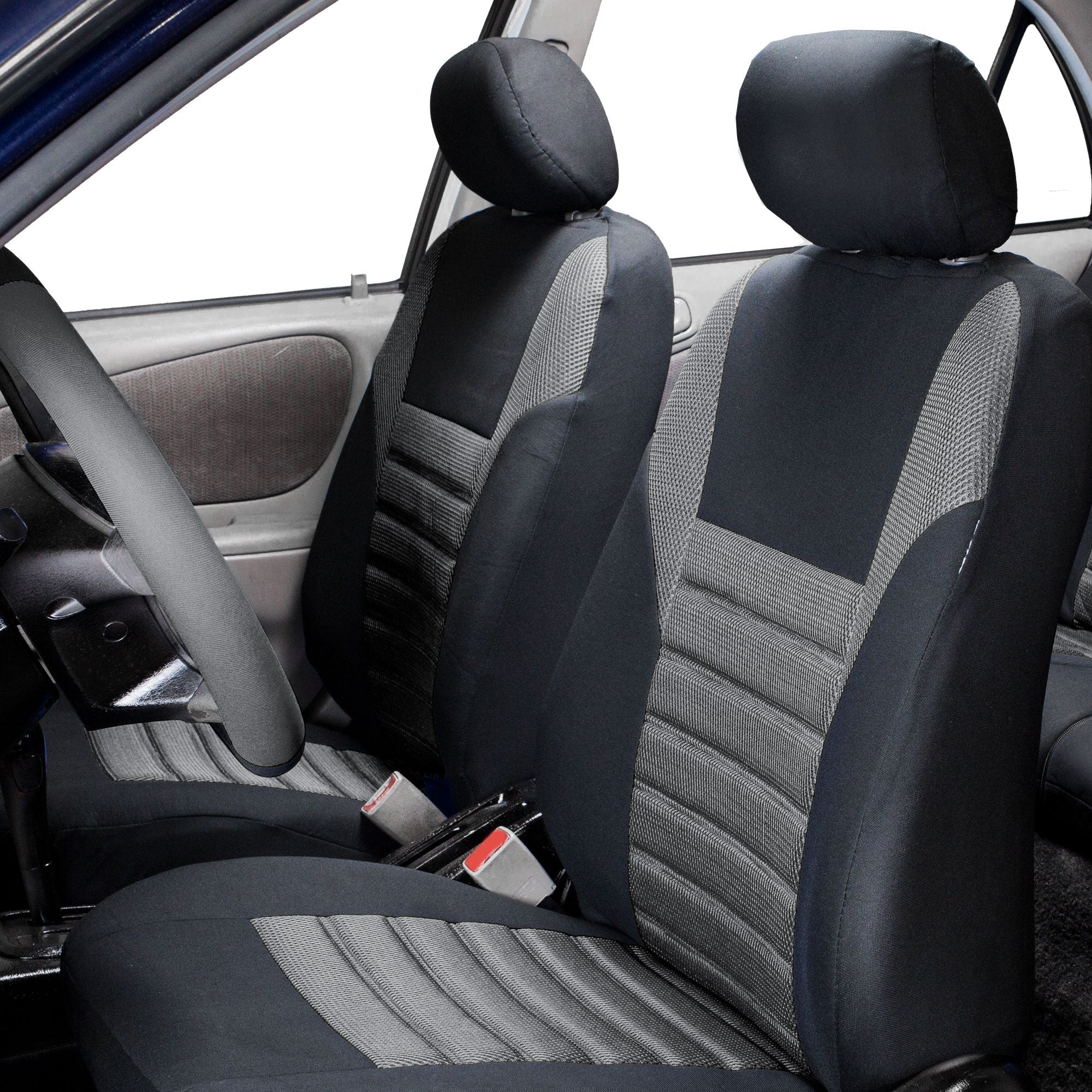 Fh Group Gray Polyester Car Seat Cover, 3D Air Mesh, Front Set, Airbag Compatible, Universal Fit For Cars Trucks Suvs