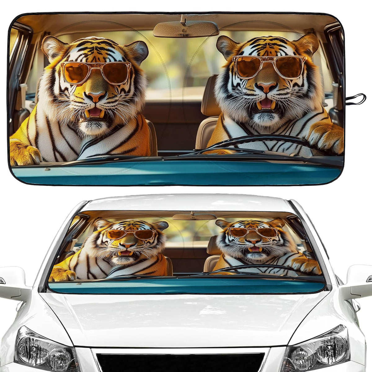 Tiger Car Windshield Sun Shade Foldable Sunshade Front Window Cover Sun Visor Protector Accessories for Truck SUV (59x27.5 inche