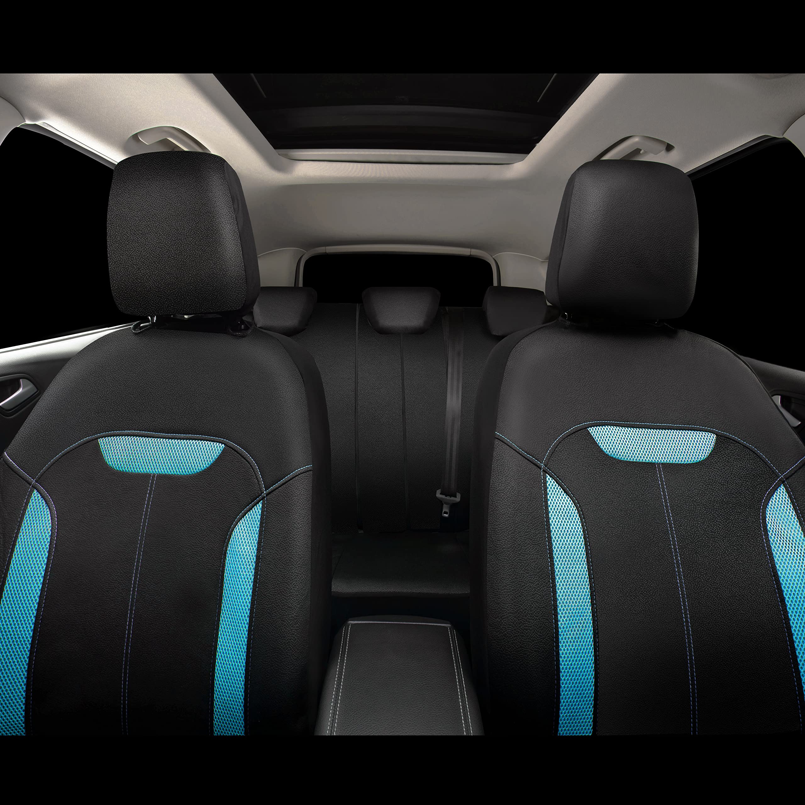 Car Pass 3D Air Mesh & Cloth Leather Grain Breathable Car Seat Covers Full Set, Universal Fit For 95% Automotive Suv Truck Sedan Van, 3 Zipper Rear Bench Armrest Airbag Compatible Sports, Black Mint