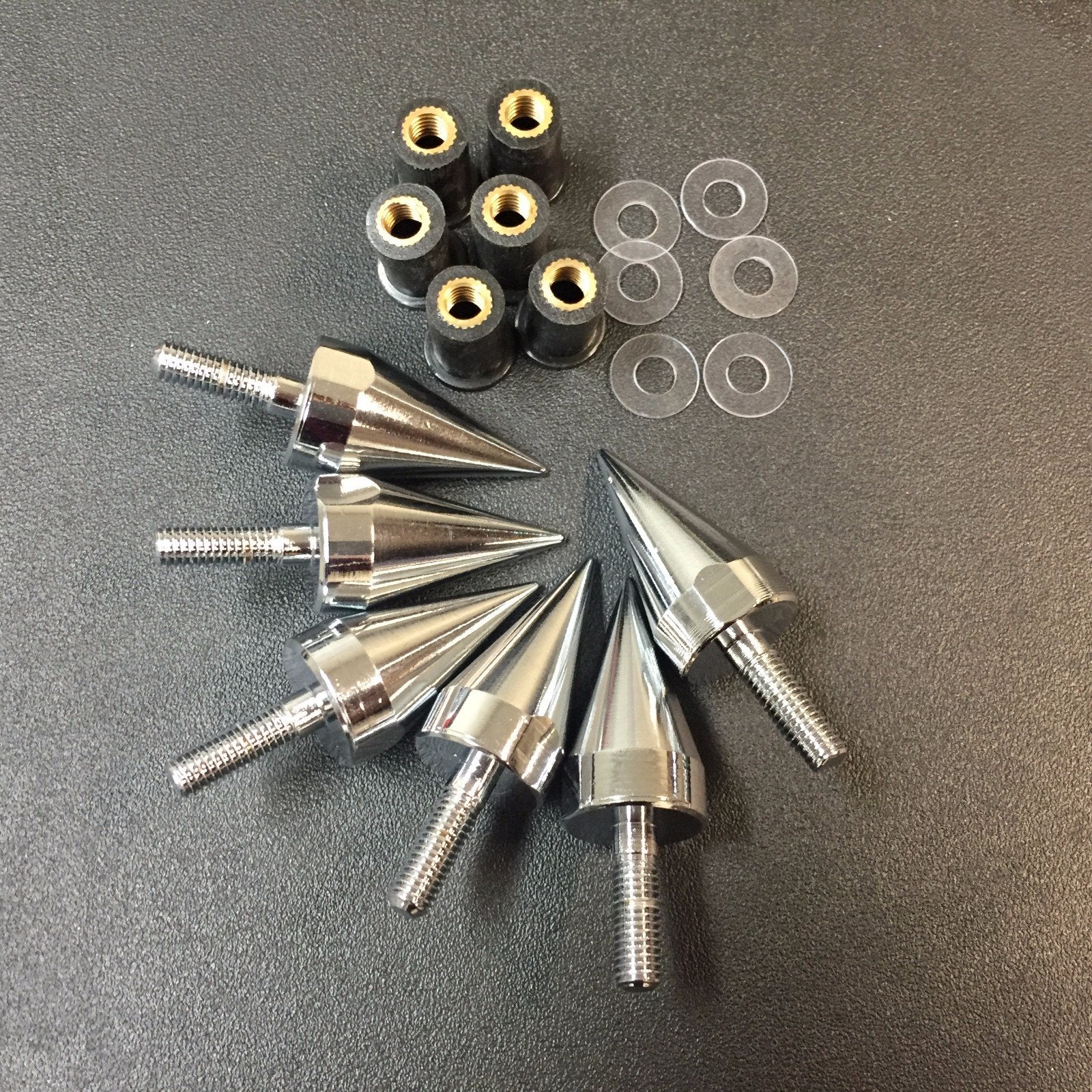 Httmt Mt218-002A- Universal Chrome Motorcycle Spike Bolts With Mounting Parts Compatible With Windscreen Fairings License Plate