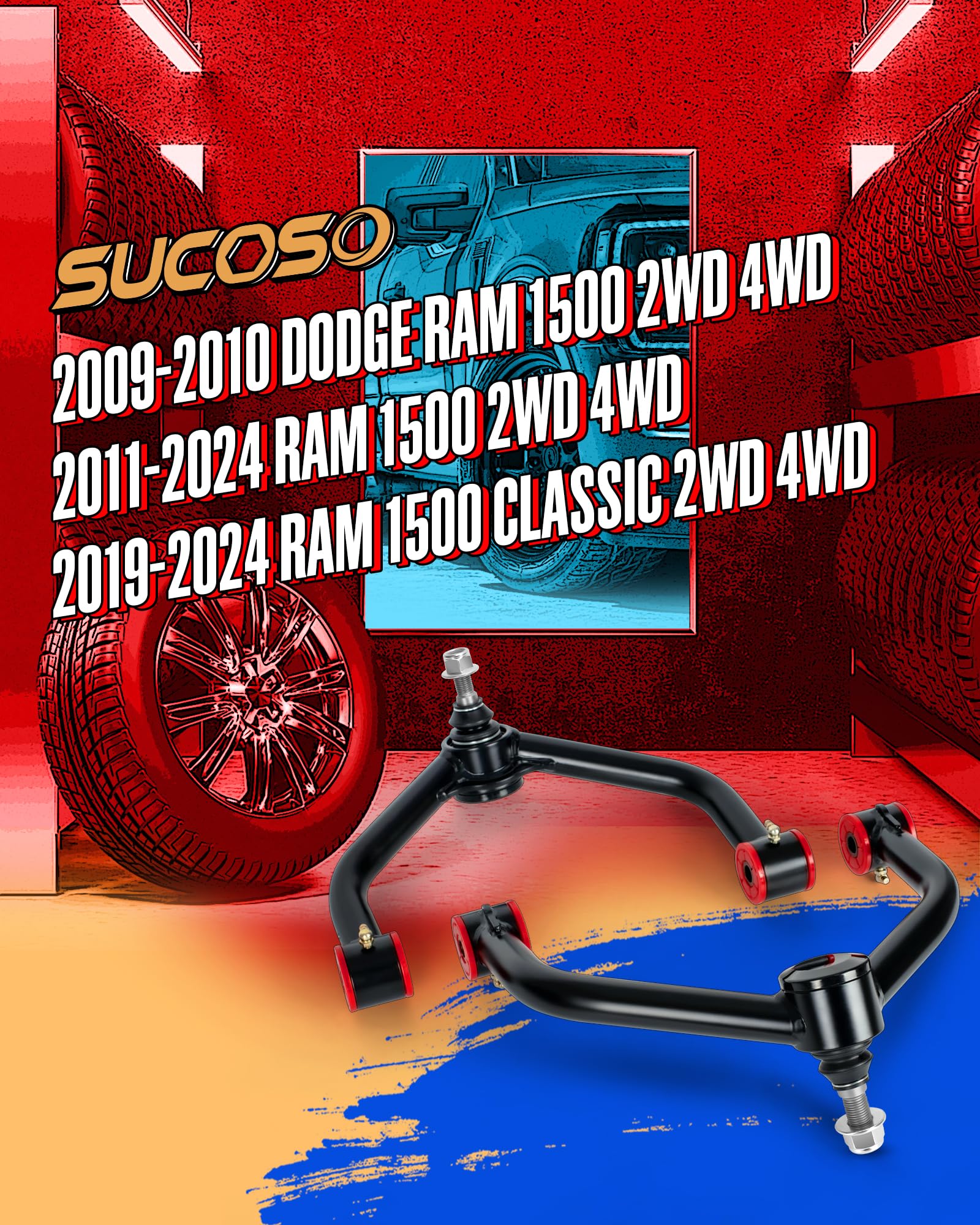 Front Upper Control Arms For 2011-2024 Ram 1500 Classic 4WD, 2PCS Alignment 2''-4'' Lift Kit Tubular Suspension Adjustable Front