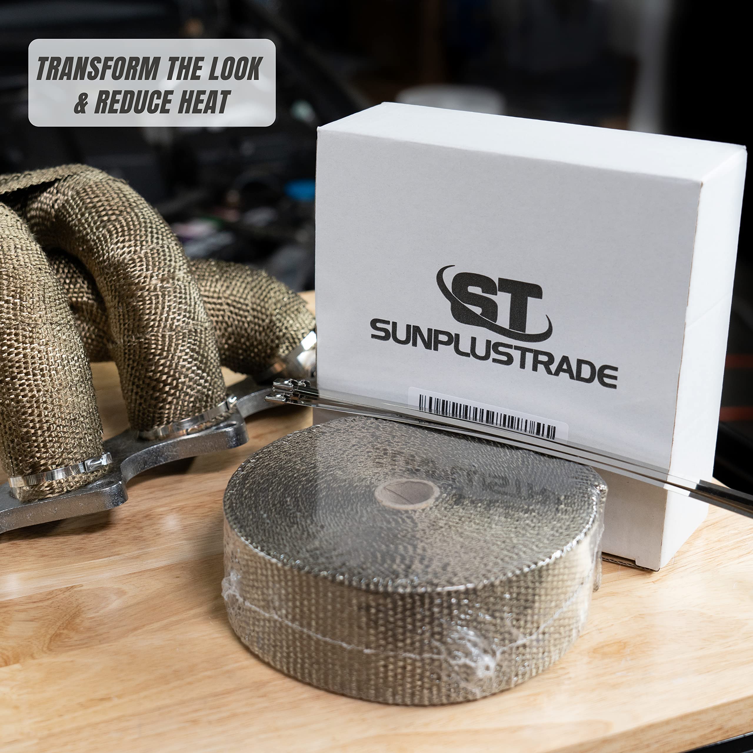 Sunplustrade 2' X 50' Titanium Exhaust Wrap For Motorcycle Car Headers With Stainless Steel Zip Ties
