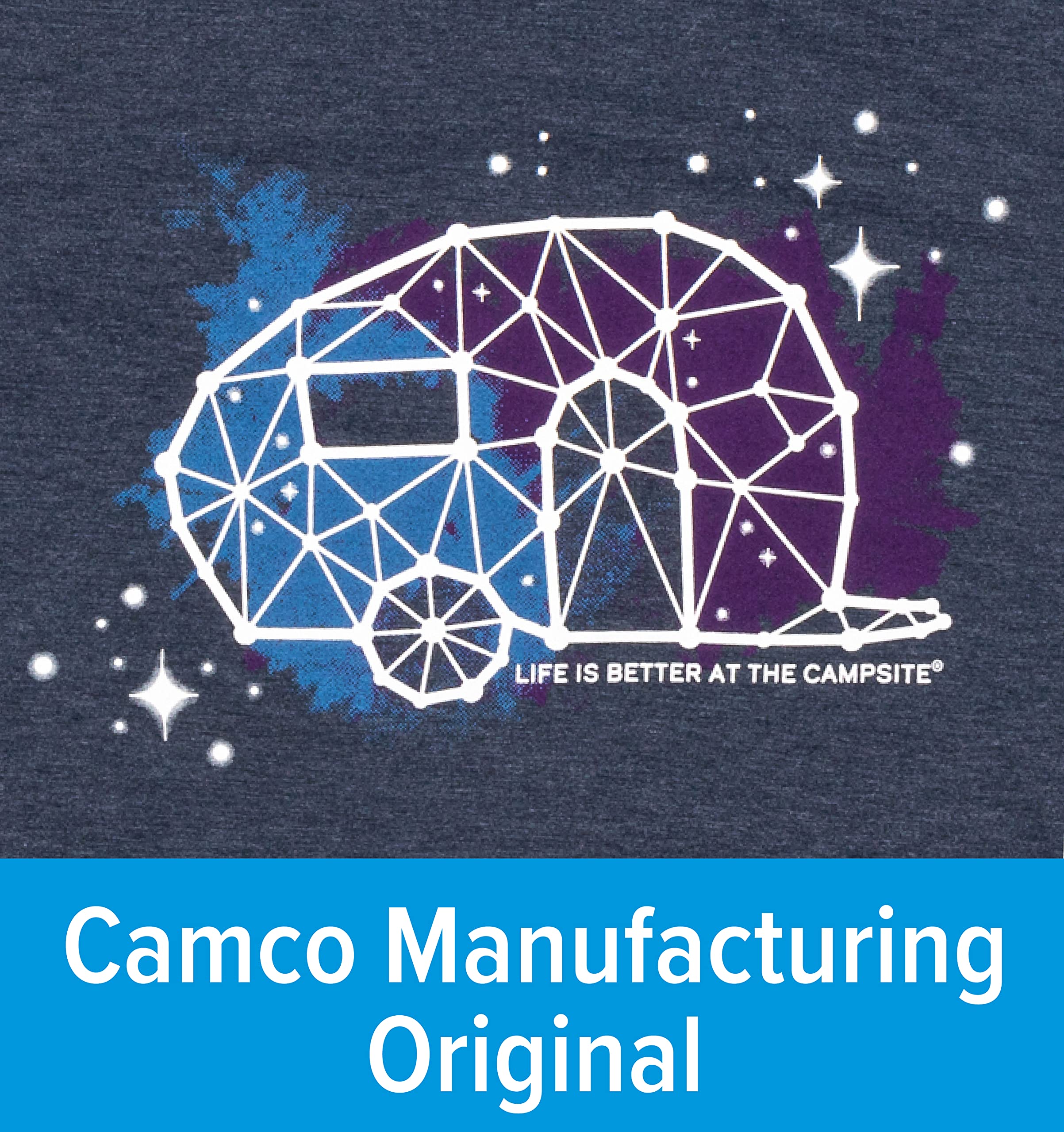 Camco Life is Better at The Campsite Crew Neck Long Sleeve T-Shirt | Features a Soft Tri-Blend Fabric, RV Constellation Design on Frosted Navy, and is Machine Washable | X-Large (53445)