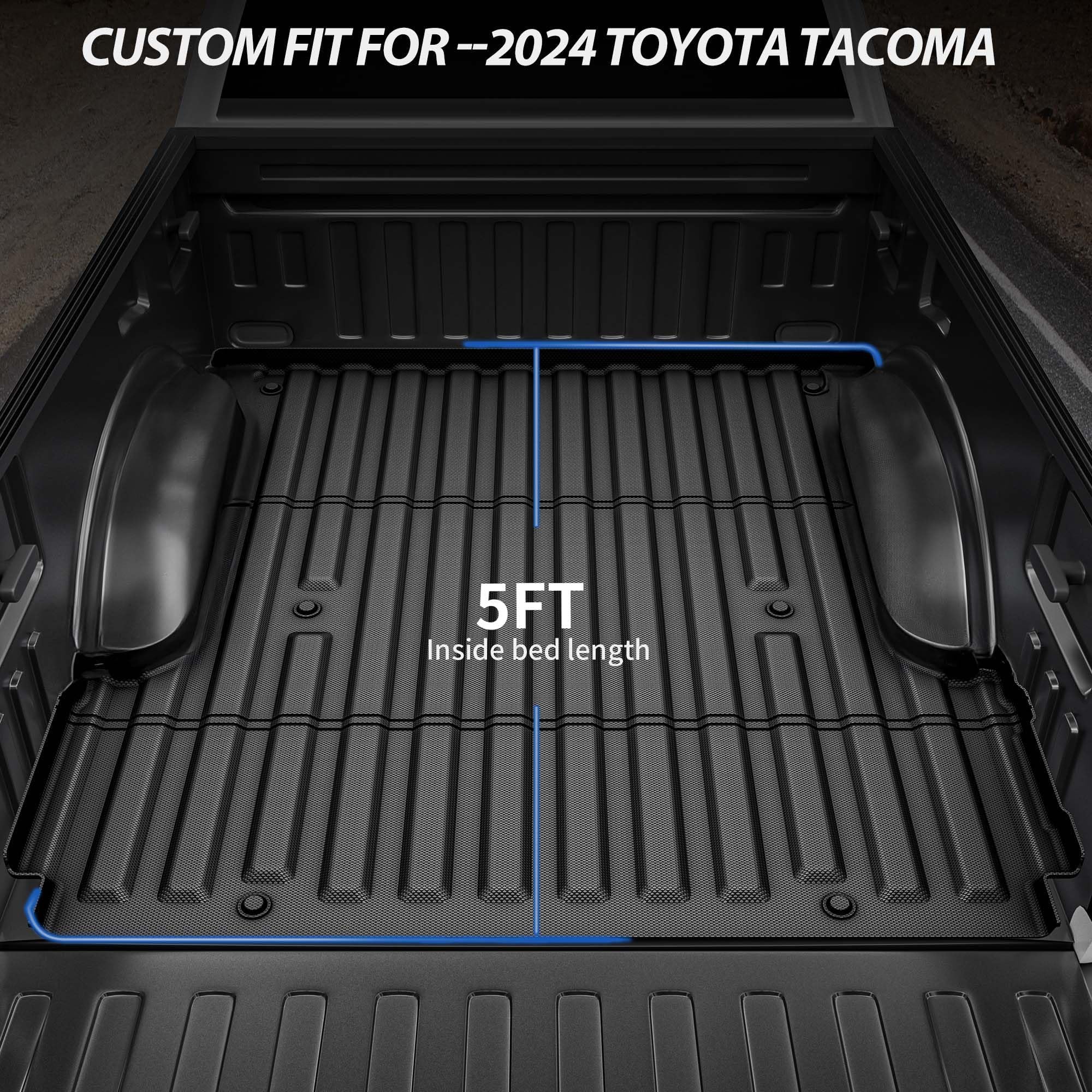 Oedro Floor Mats & Truck Bed Mat 2024 2025 Toyota Tacoma Double Cab (Not For Hybrid), All Weather Tpe Tacoma Floor Liners, 2 Row