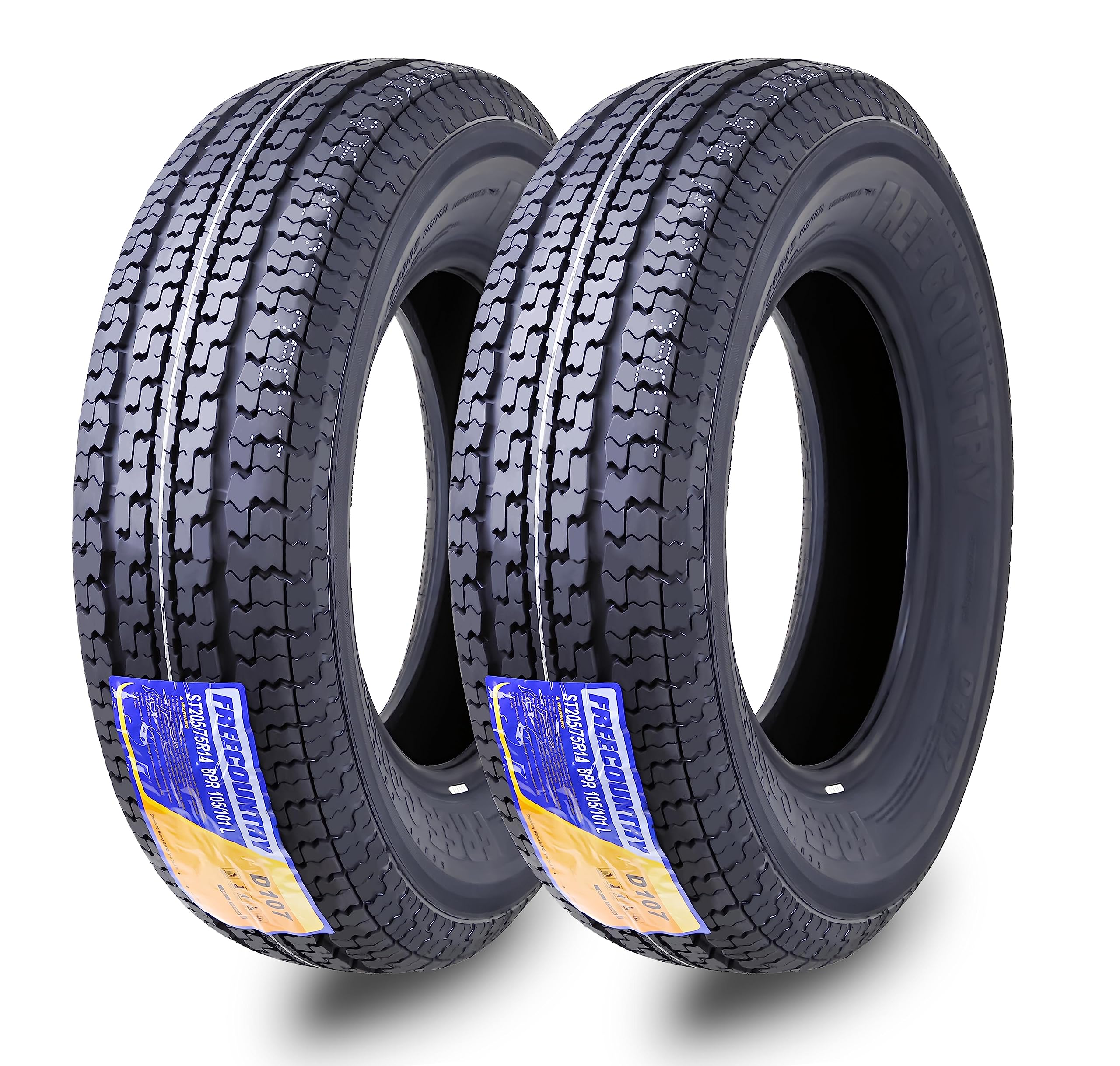 Grand Ride Set 2 Free Country Premiumtrailer Tires St 205/75R14 8Pr Load Range D W/Scuff Guard 8Mm Tread Depth