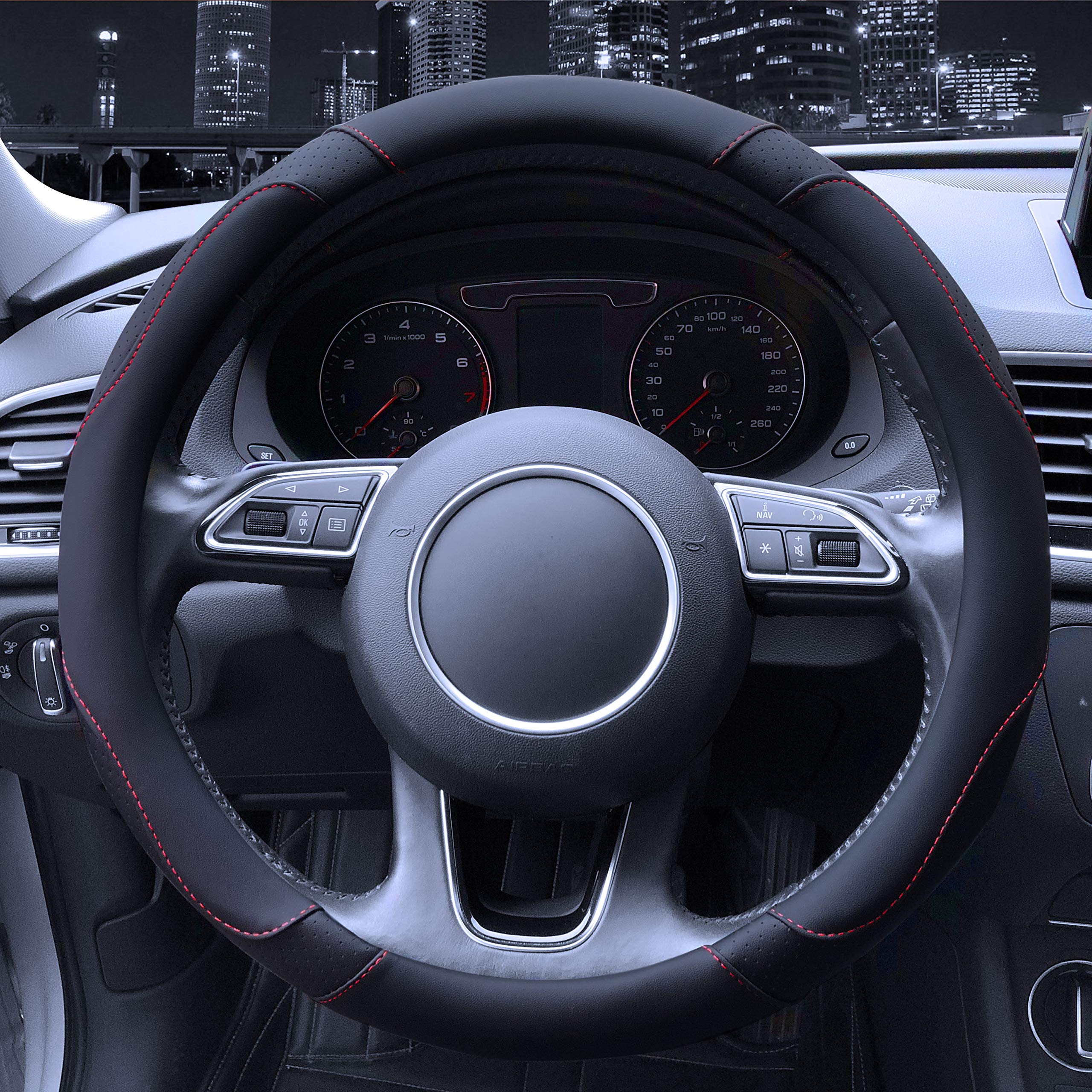 Binsheo Automative Car Steering Wheel Cover 15 Inch Comfort Durability Safety Anti-Slip,Black