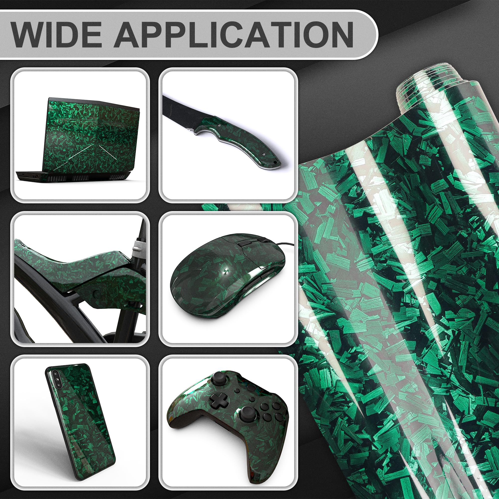 Lypumso Green Forged Carbon Fiber Vinyl Wraps, Car Self-Adhesive Hood Wraps Films With Air Release Technology, High Gloss Auto I