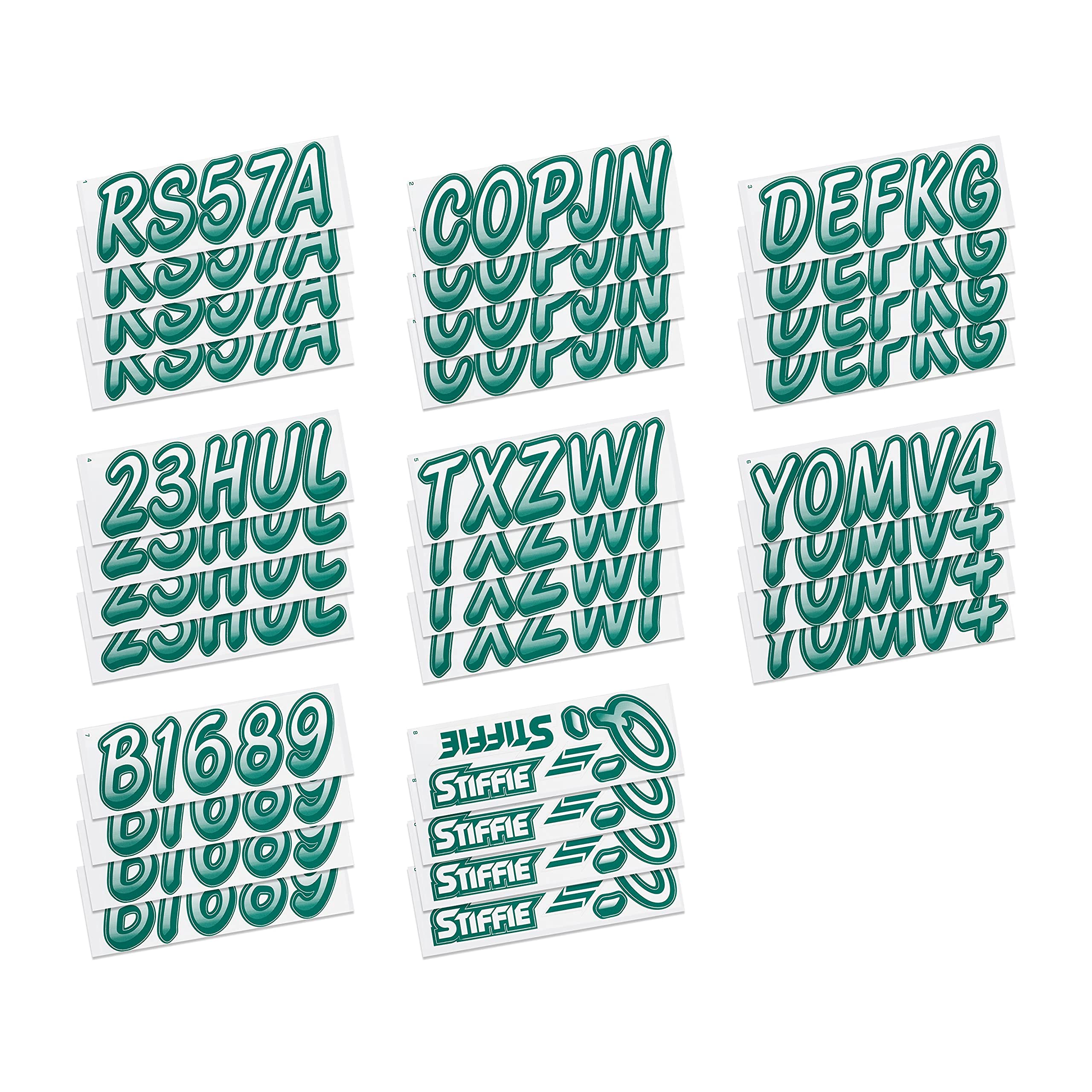 STIFFIE Whipline White/Racing Green 3'' Boat & PWC Registration Decals  Numbers Letters Stickers