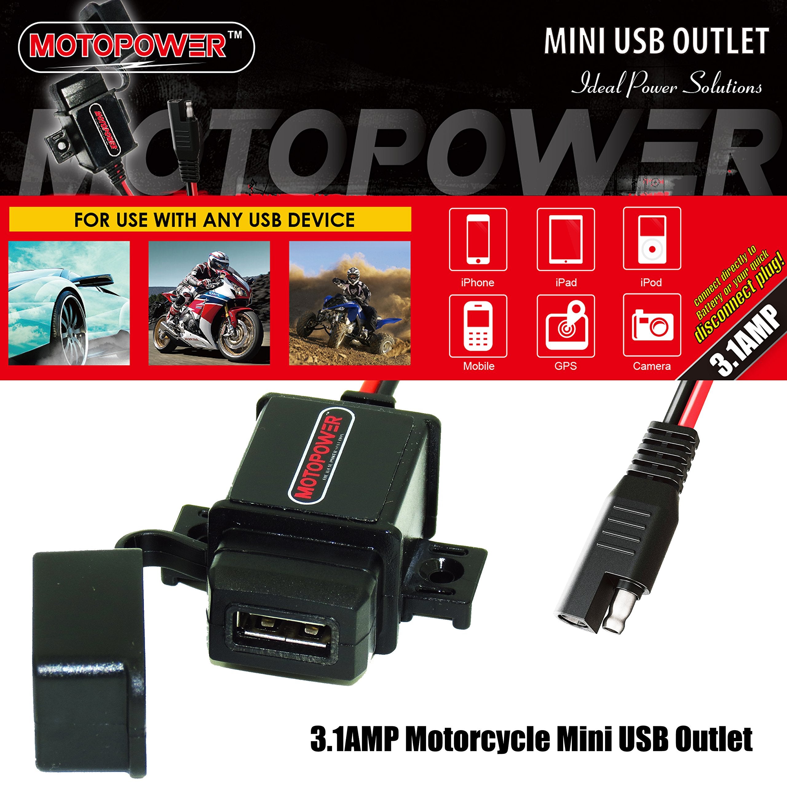 Motopower Mp0609 3.1Amp Motorcycle Usb Port Sae To Usb Adapter
