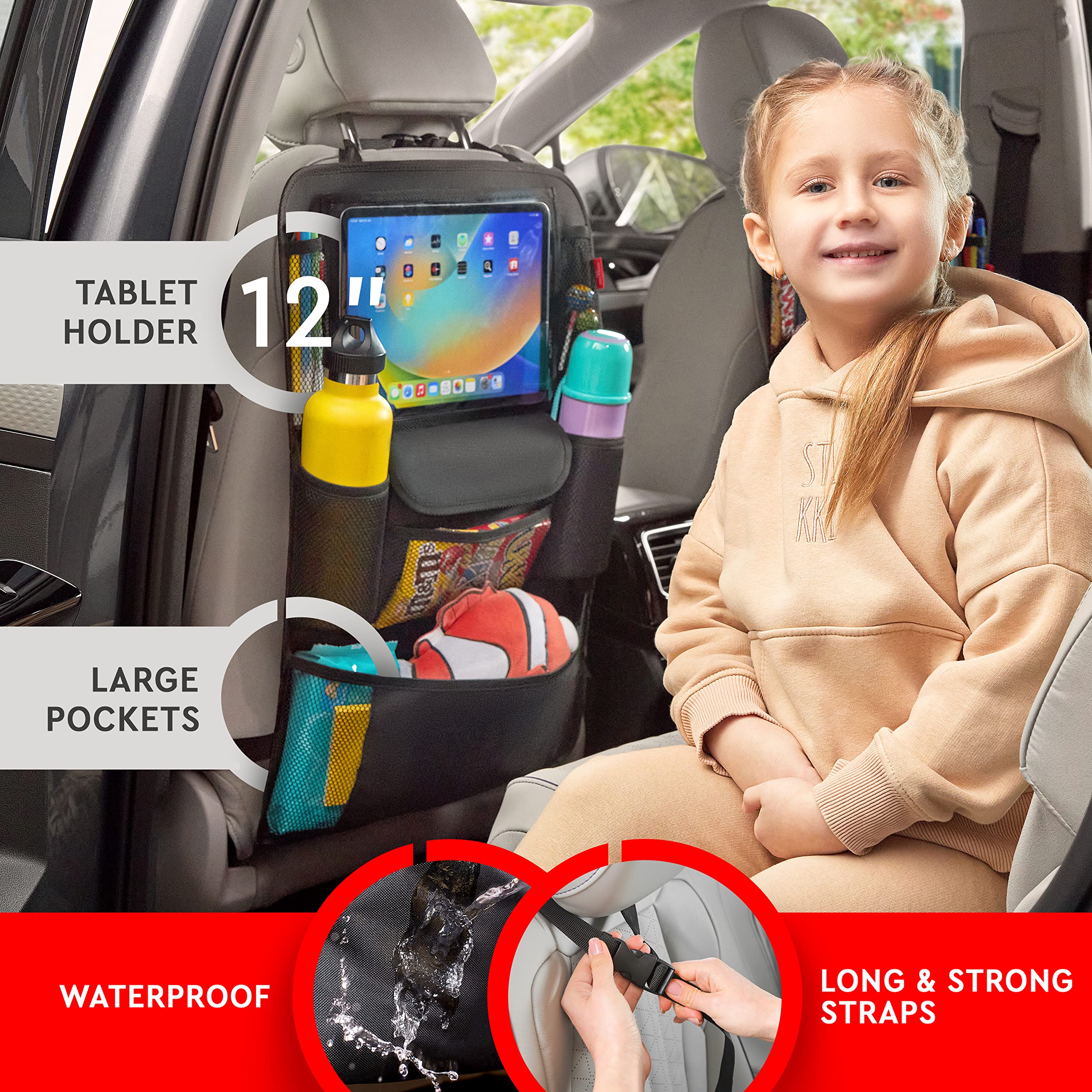 Helteko Car Seat Organizer, Ultra Version Kids Backseat Car Organizers and Storage, Waterproof Back Seat Protector Kick Mats wit