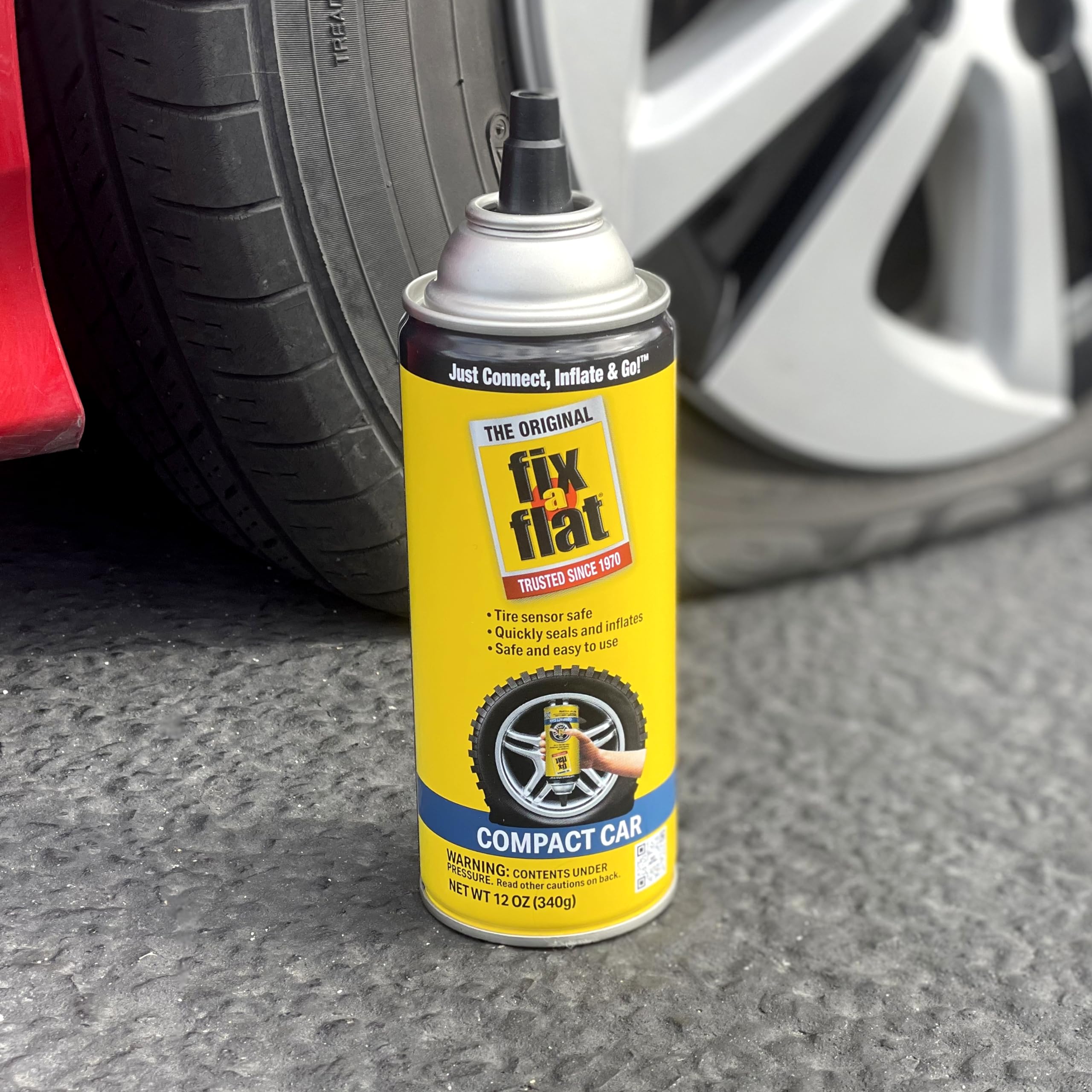 Fix-A-Flat S60410 Aerosol Emergency Flat Tire Repair And Inflator, For Compact Tires, Eco-Friendly Formula, Universal Fit For Al
