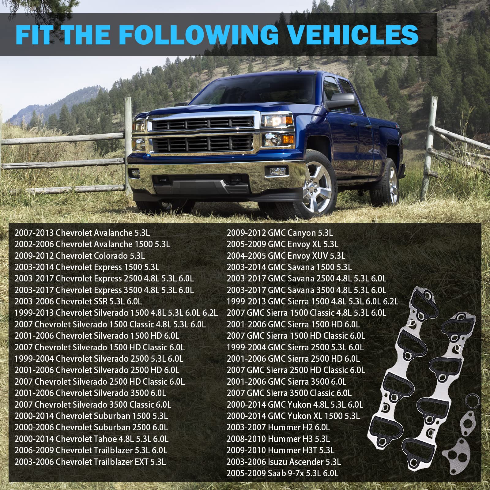 Intake Manifold Gasket Set - Compatible With 4.8L 5.3L 6.0L Chevy Silverado, Suburban, Tahoe, Gmc Sierra, Yukon, Savana, Cadillac Escalade - Replace 89060413 Ms98016T