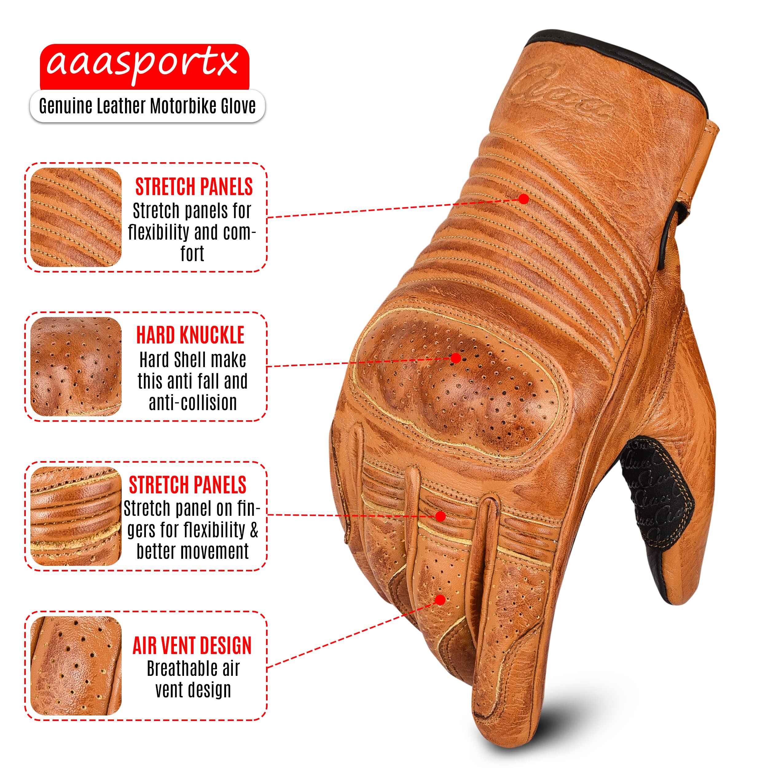 Aaasportx Motorcycle Gloves Leather With Touchscreen Function - Protectors Motorcycle Gloves For Men And Women For All Weather -