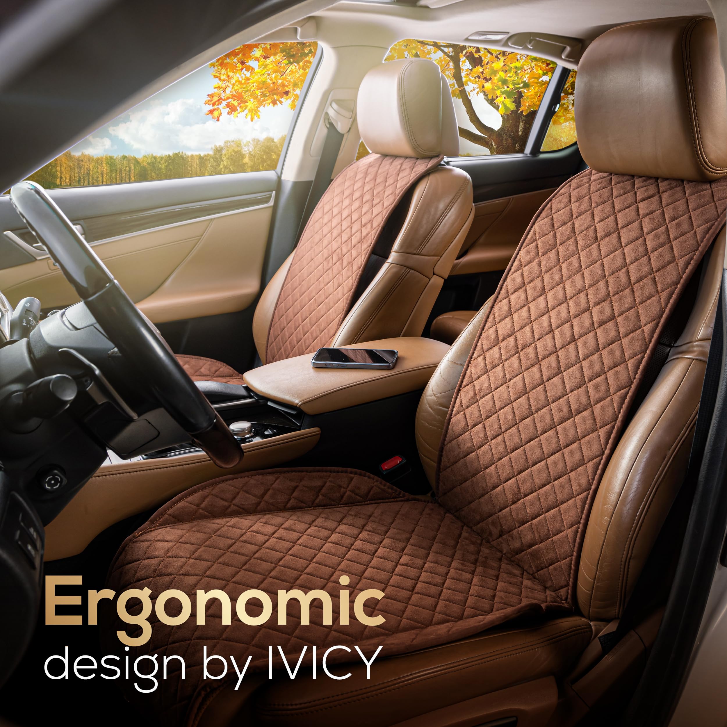 Ivicy Suede Car Seat Cover For Cars - Non-Slip Soft & Breathable - Front Car Seat Protector Covers Universal Fits Most Automotiv