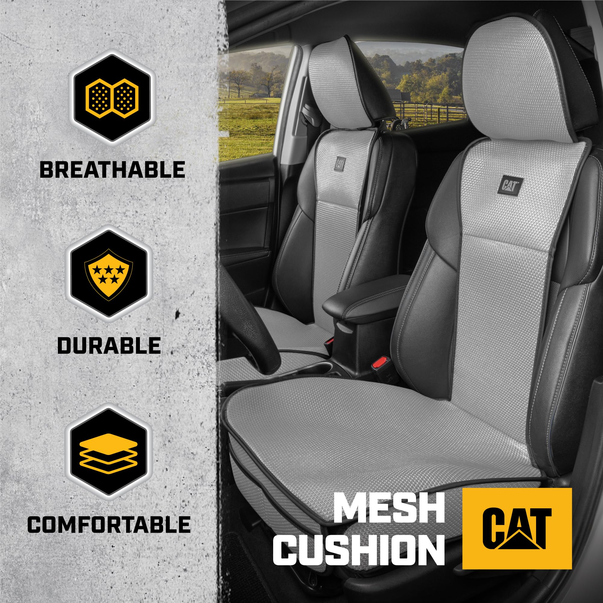 Caterpillar AeroMesh Gray Seat Covers for Trucks, Car, & SUV - (2) Front Truck Seat Cover Protector - Breathable Mesh Universal