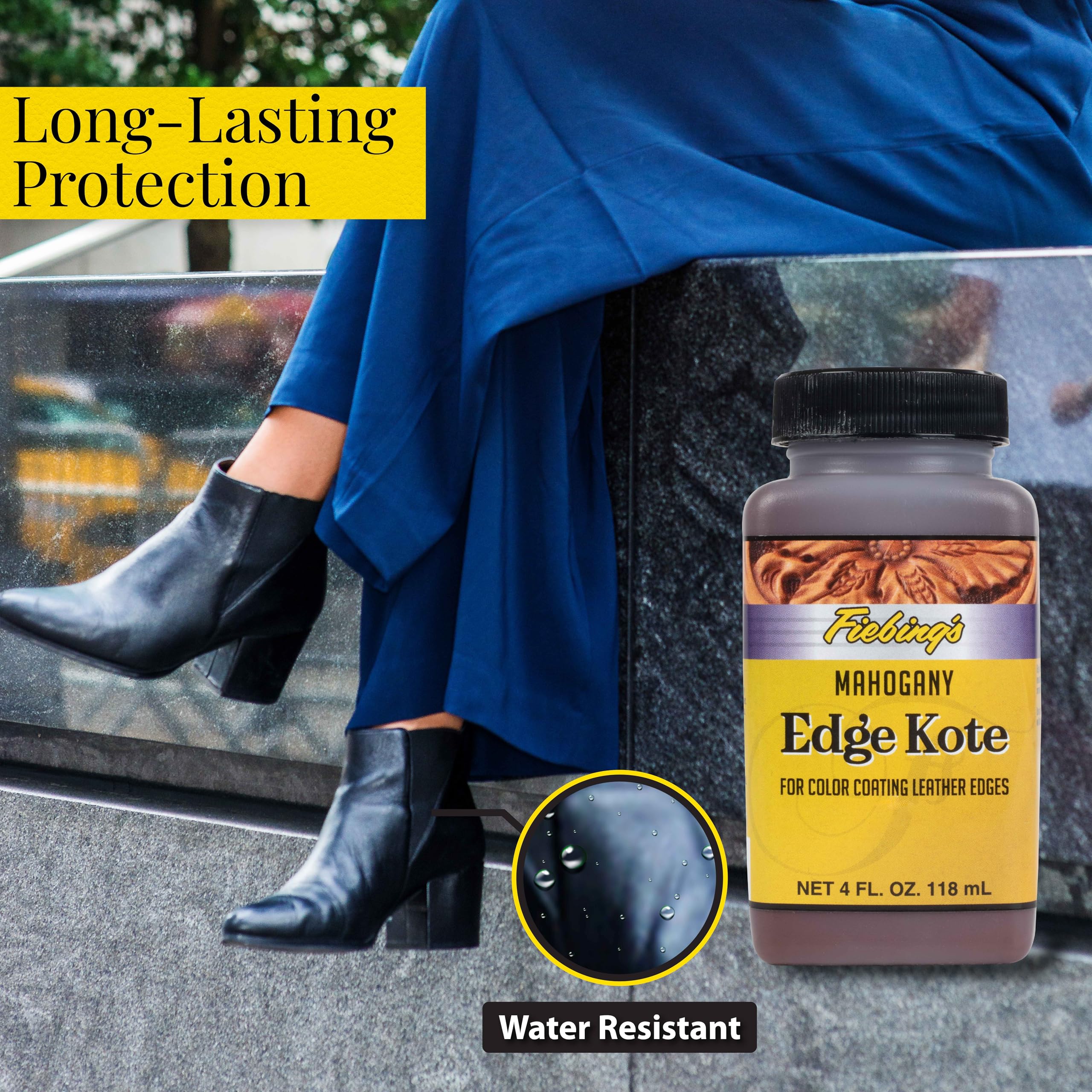 Fiebing'S Edge Kote (4Oz, Mahogany) - Leather Edge Paint For Shoes, Furniture, Purses, Couches, Belts - Flexible, Water Resistan