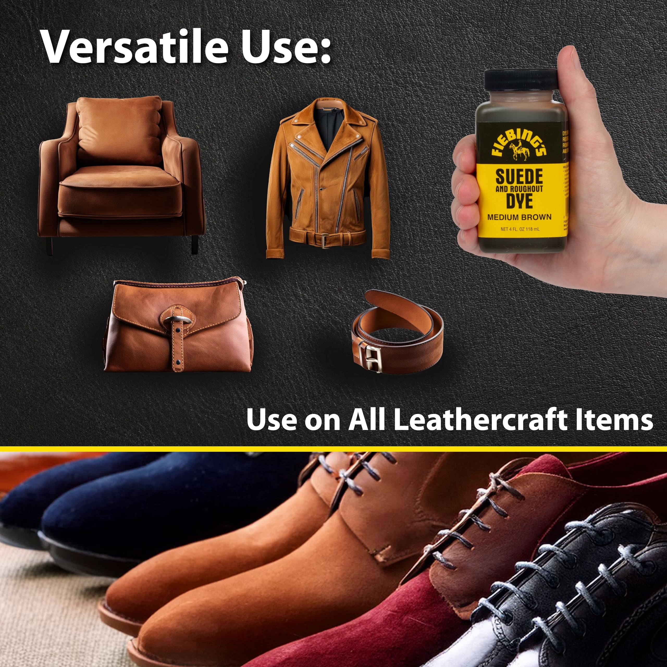 Fiebing'S Medium Brown Suede Dye (4 Oz) - Recolor, Brighten & Restore Suede & Roughout Leather Shoes, Furniture, Purse - Include