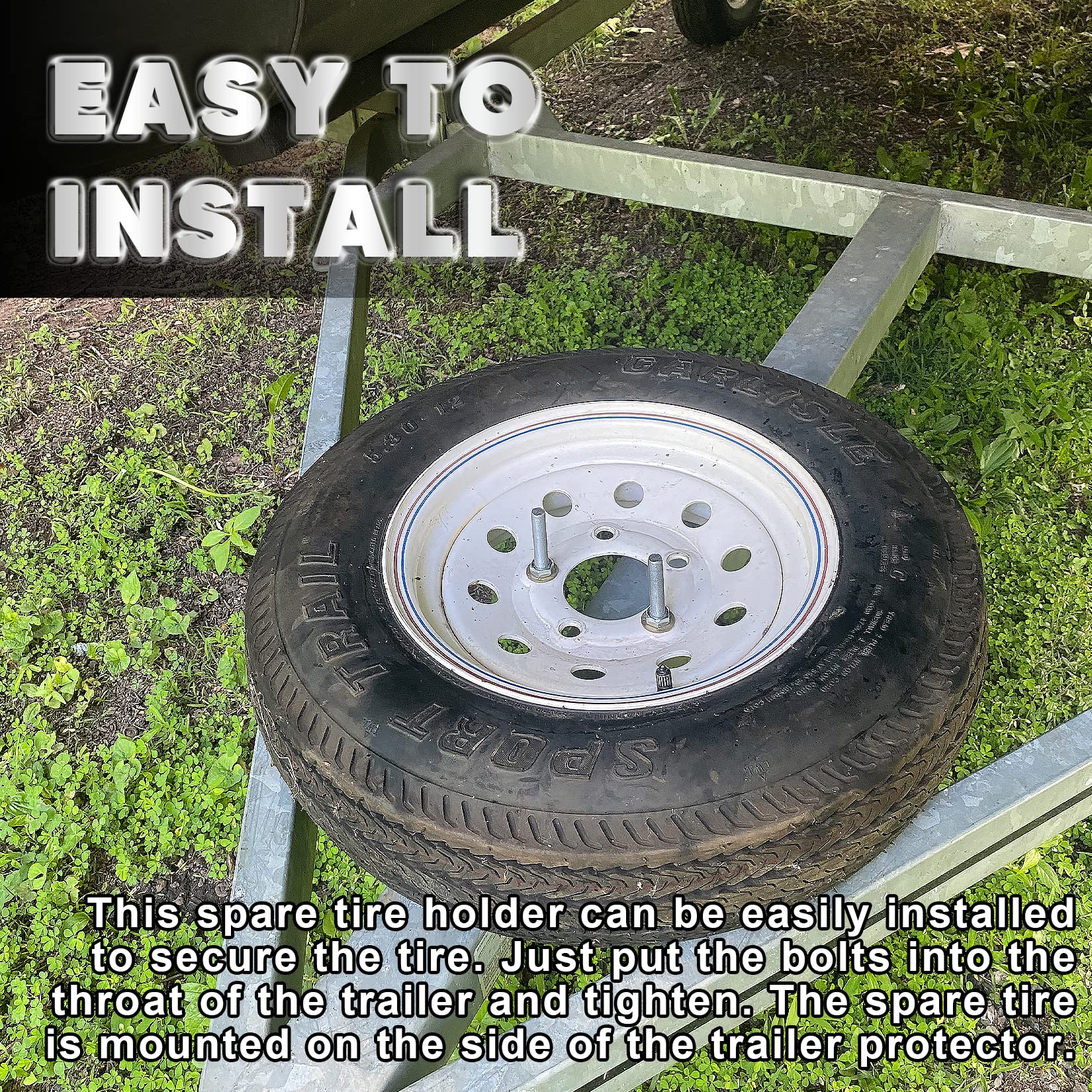 Vonlx U-Bolt Spare Tire Carrier Holder Bracket For Trailer Side Mount 4 Or 5 Lug Zinc Plated Fit For Ski Boat, Fishing Boat Or S