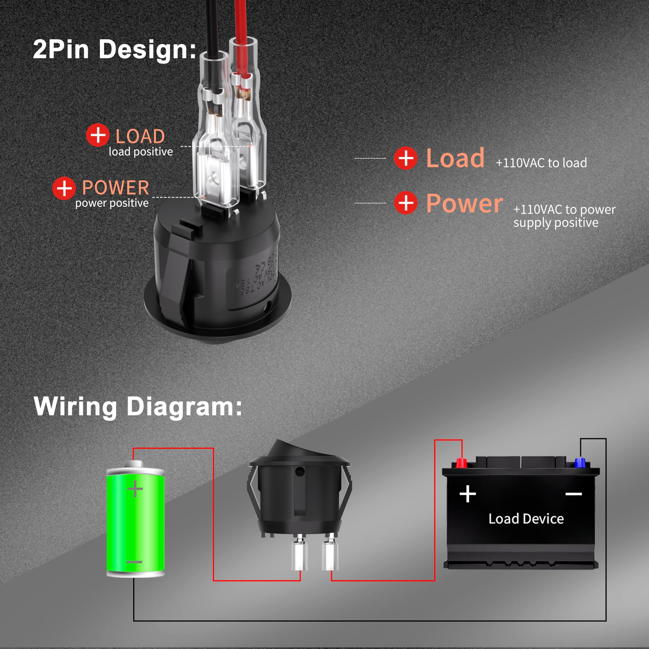 Kcd1 Mini Round Toggle Switch Spst 2Pin Snap-In Design Car Boat Automotive With Wires Pre-Wired (Kcd1-5-101-C-5)